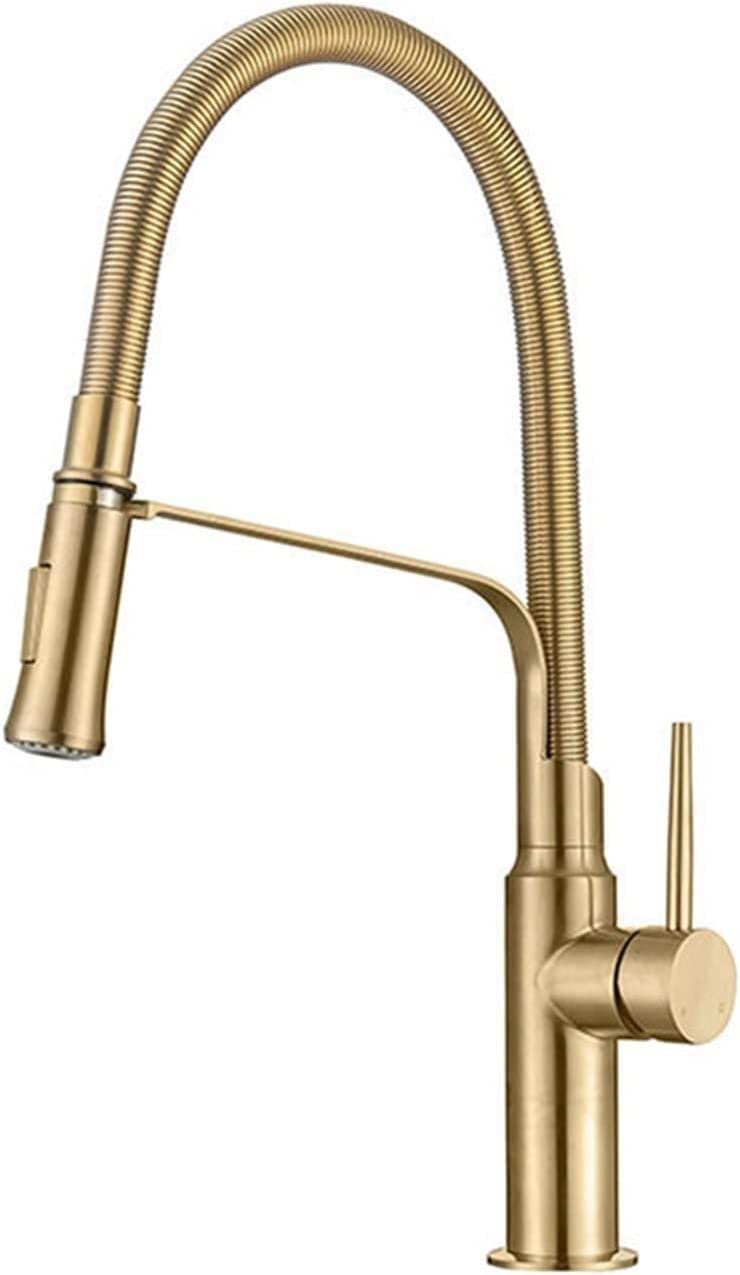Brushed Gold Single Lever Pull-Out Kitchen Faucet with Hot & Cold Water - Spring Sprinkler Drinking Water Tap for Modern Kitchen Sink | Perfect for Cooking, Washing Dishes & Filling Pots