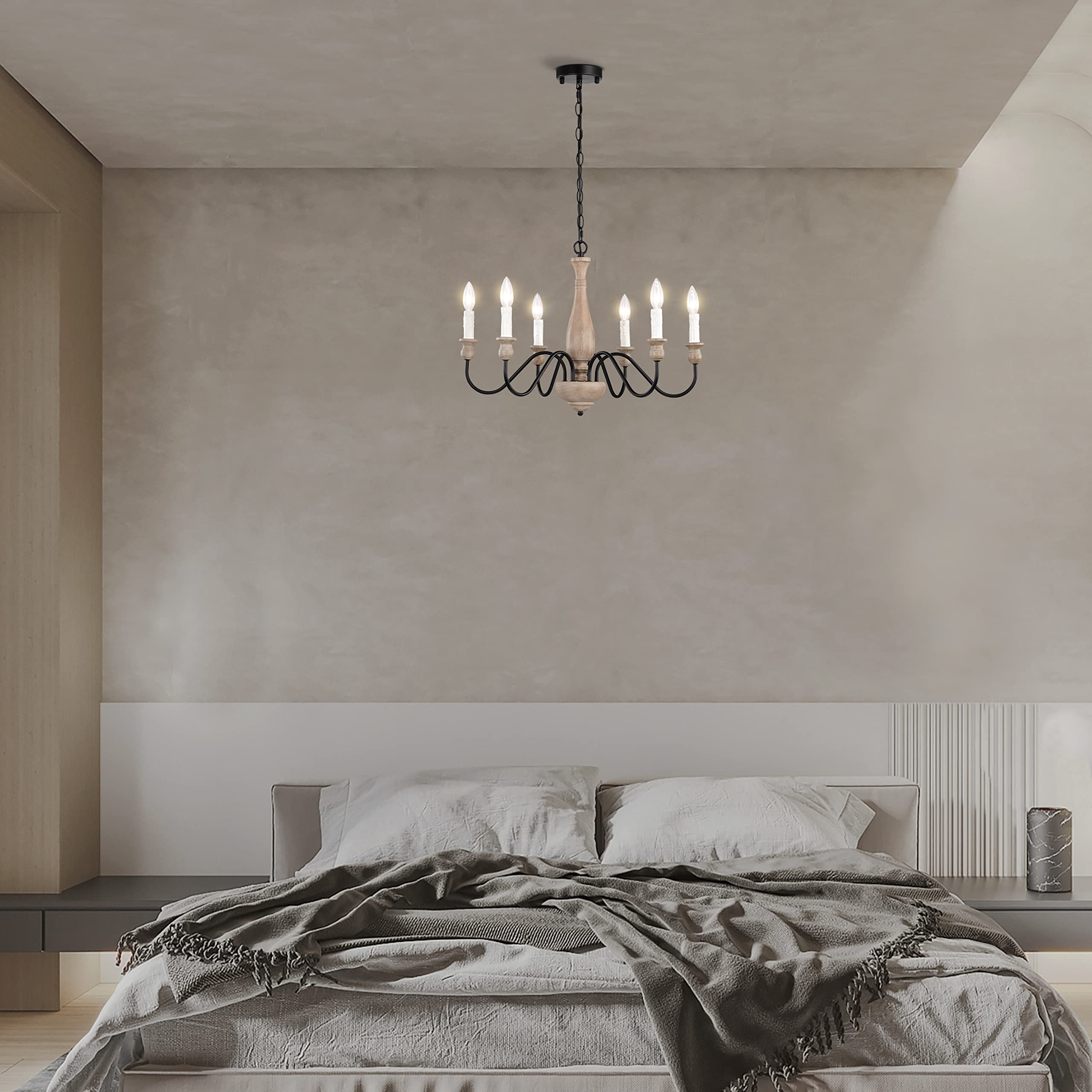 6-Light Black Metal Farmhouse Chandelier - 23.6
