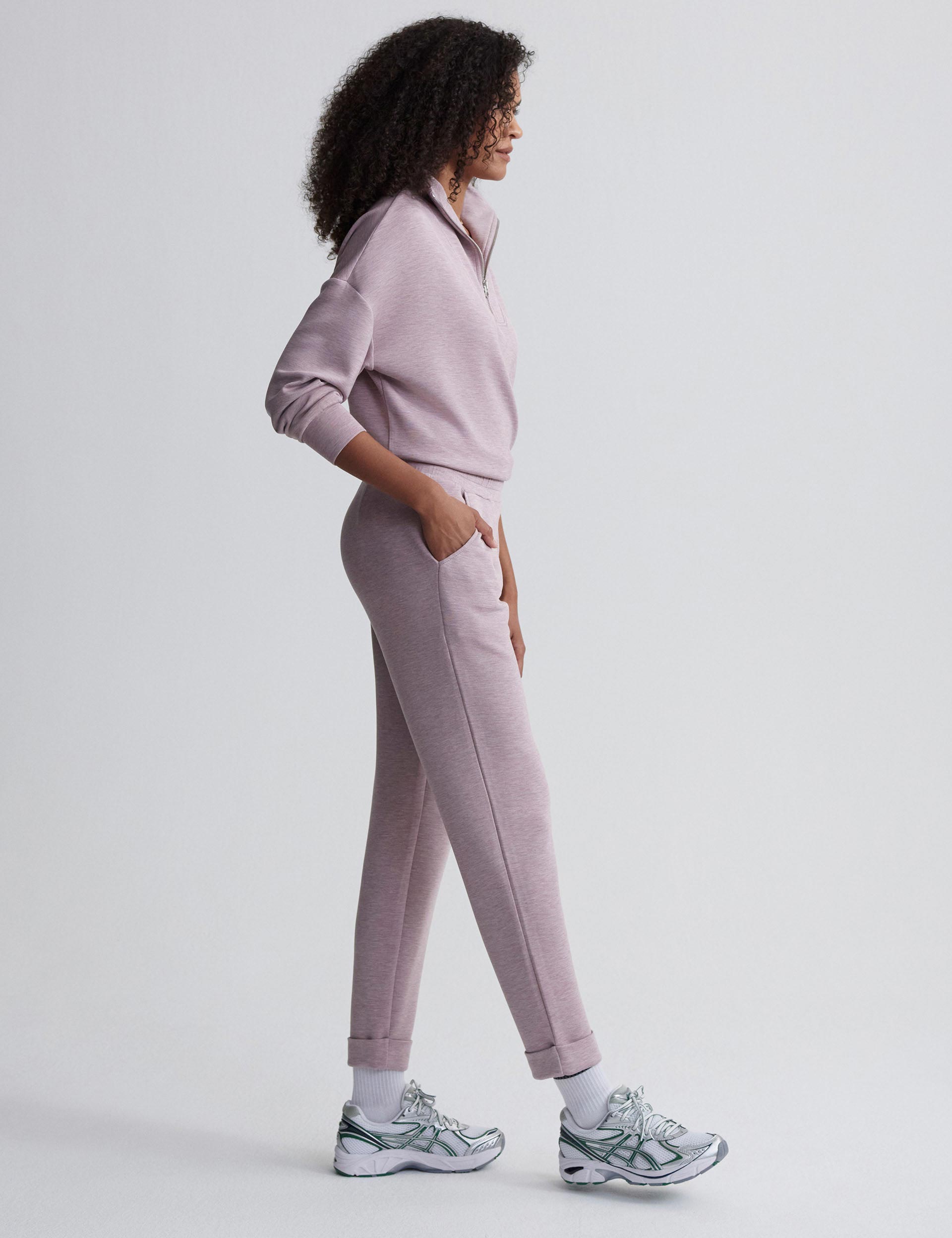 Hawley Half Zip Sweater for Women - Soft Mauve Marl Pullover | Casual Loungewear, Outdoor Activities & Layering Essential