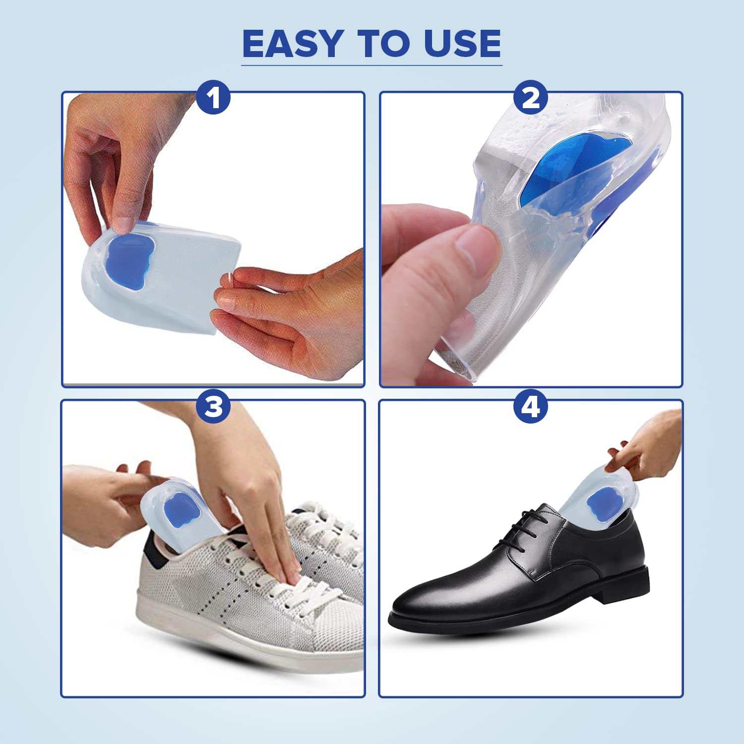 Dr. Foot Gel Heel Cups Pair - Plantar Fasciitis Relief, Bone Spurs & Heel Pain Support - Massaging Shock Absorbing Gel Inserts for Men & Women - Perfect for Running, Walking & Standing All Day (Pack of 2)
