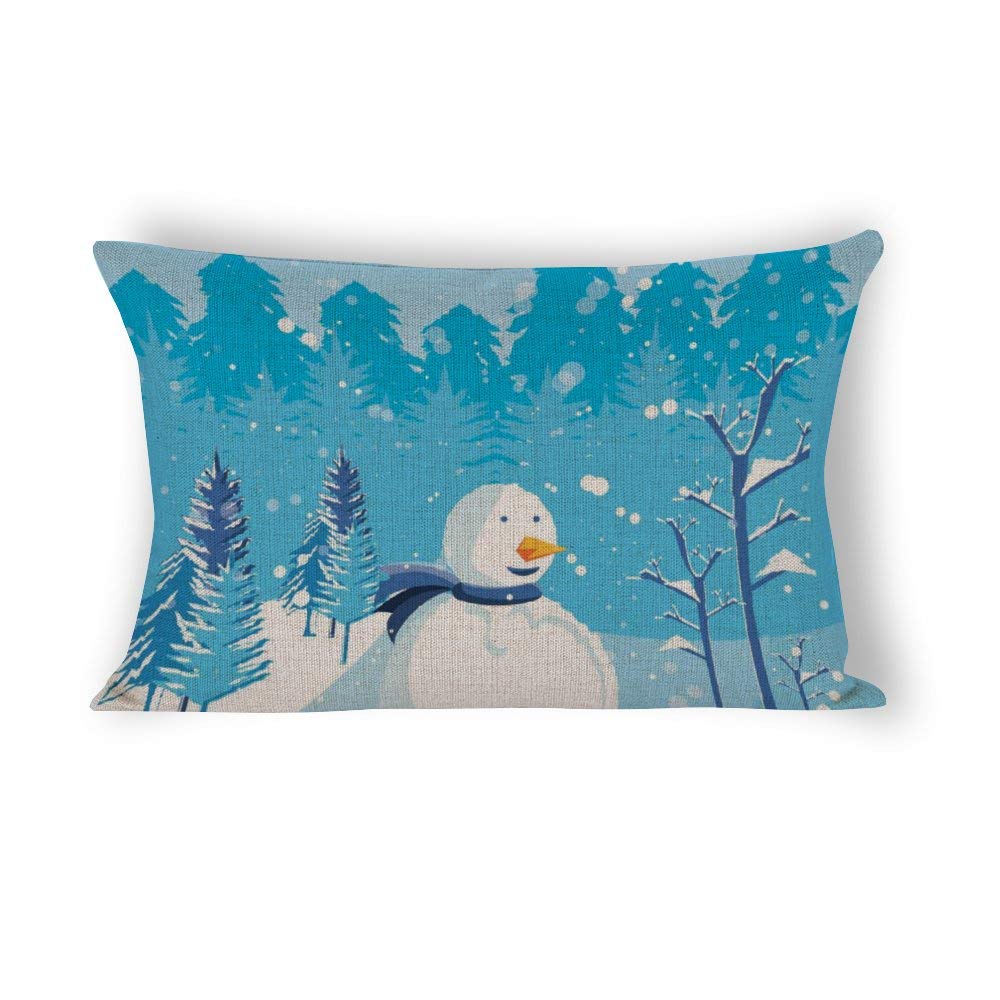 Christmas Snowman Winter Landscape Lumbar Throw Pillow Cover 14x24 Inch - Farmhouse Holiday Decor for Couch, Sofa & Bed - Perfect Xmas Gift for Home Decor