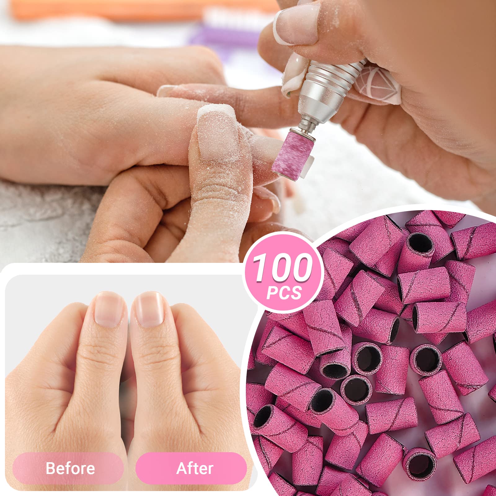 MelodySusie 100 Pcs Nail Drill Bits Sanding Bands - 150 Medium Grit Nail File Sanding Bands for Acrylic Nails, Gel Manicures & Pedicure | Professional Nail Art Tools for Salon & Home Use