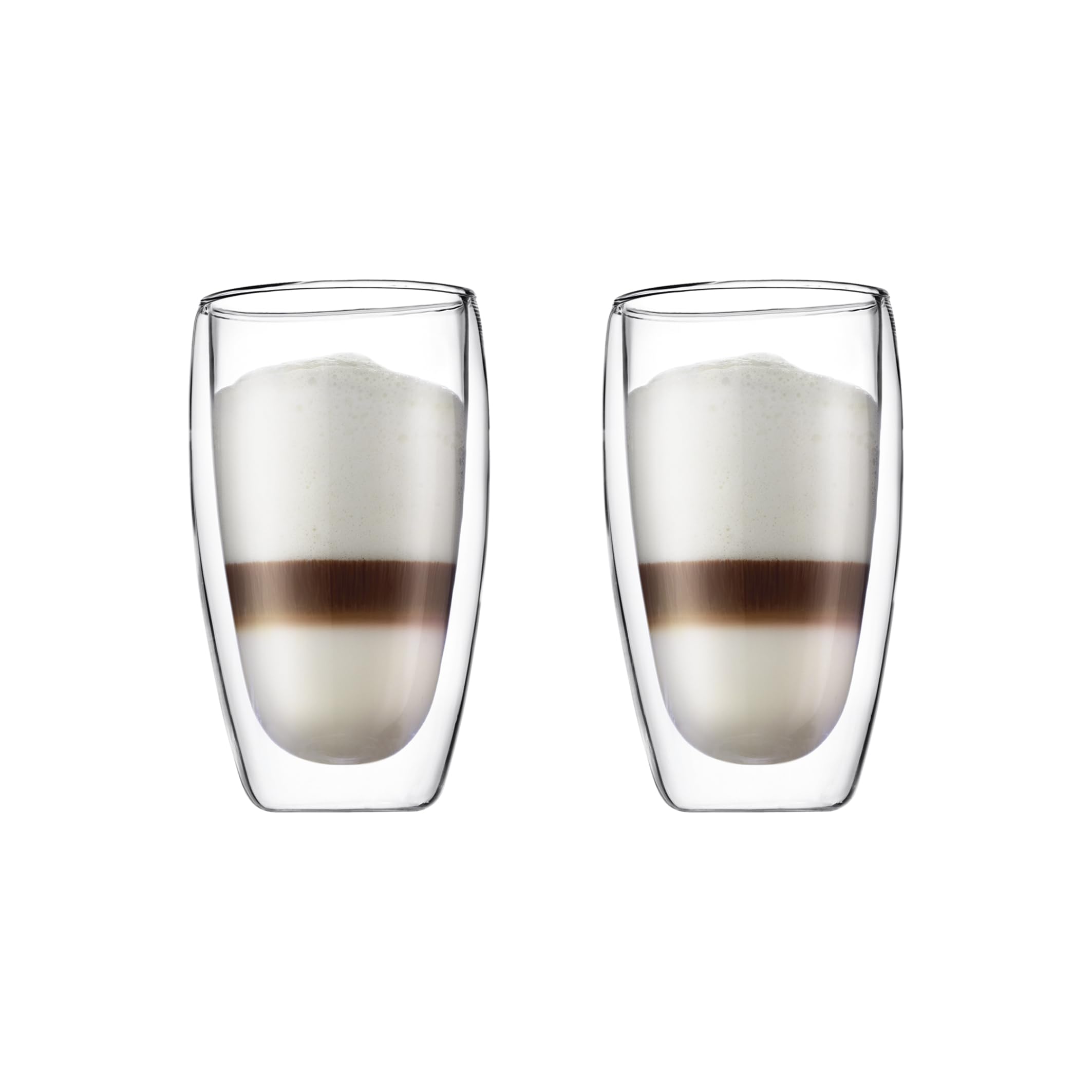 Bodum 15oz Pavina Double Wall Insulated Borosilicate Glass Coffee Mugs - Set of 2 Clear Heat-Resistant Cups for Hot Tea, Iced Coffee & Office Use