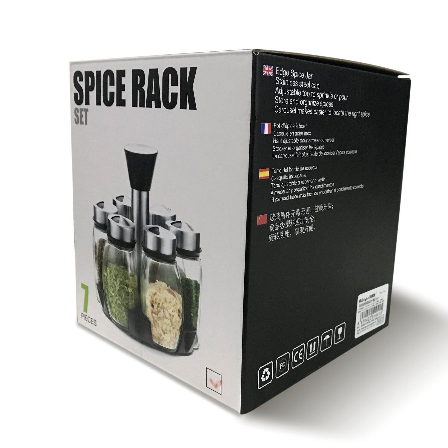 6-Tier Revolving Spice Rack with Glass Jars - 360° Rotating Countertop Organizer for Herbs, Spices & Seasonings | Perfect for Kitchen Counter, Pantry Organization & Cooking Space Saving