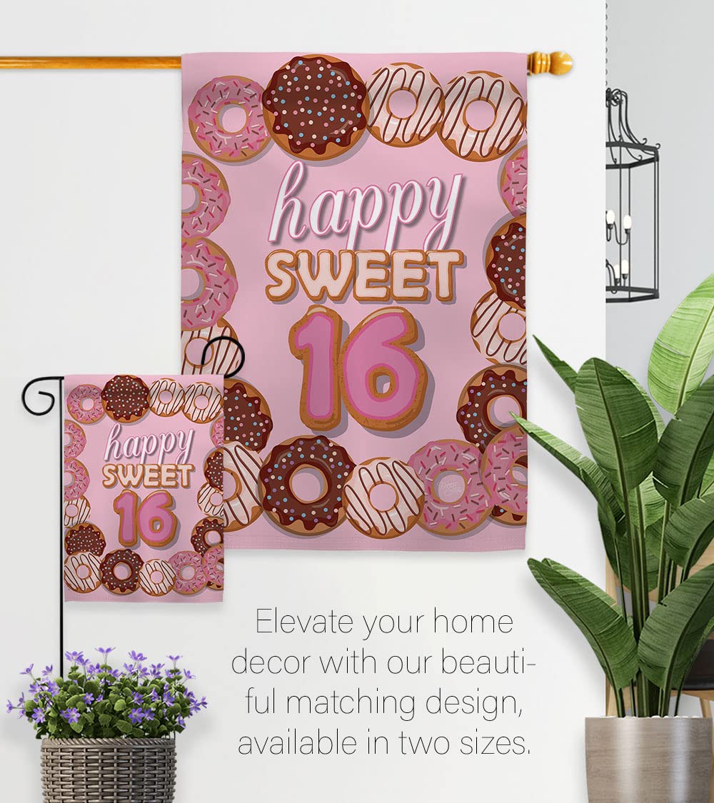 Sweet 16 Garden Flag - Double-Sided Teen Gift for Parties & Yard Decor