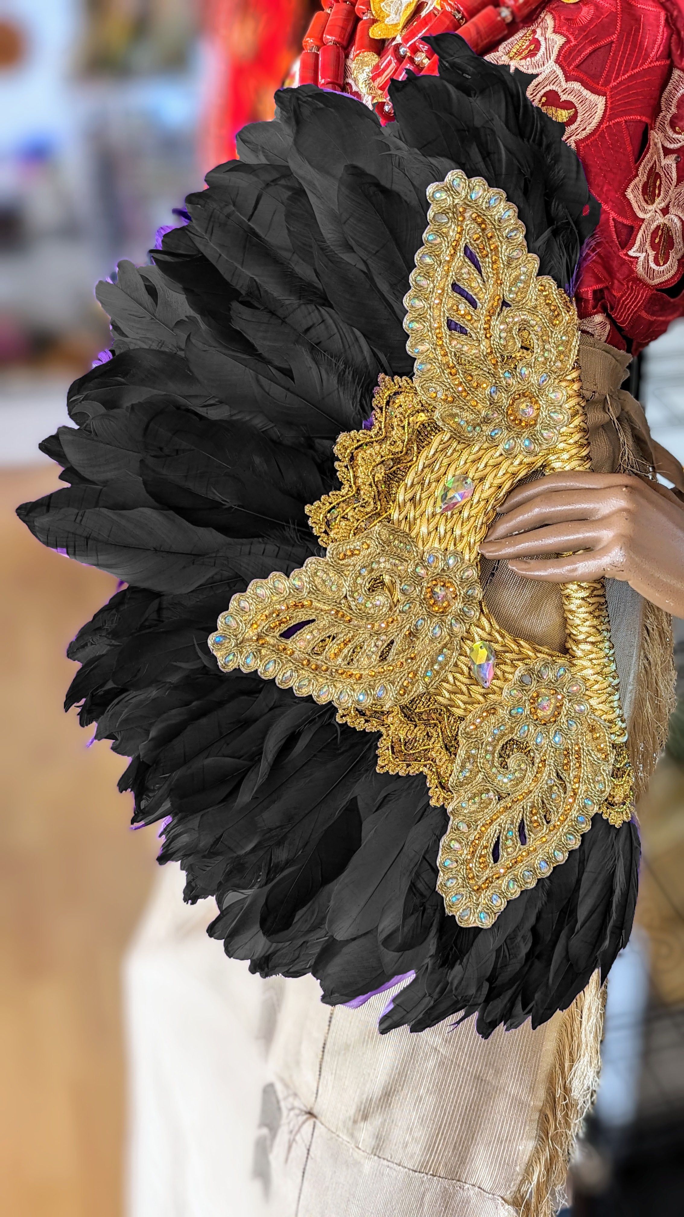 Ekun Iyawo Luxury African Wedding Feather Fan - Handmade Bridal Accessory for Traditional Yoruba Ceremonies | Perfect for Weddings, Cultural Events & Photo Shoots | DPFFBG70 by Dupsie