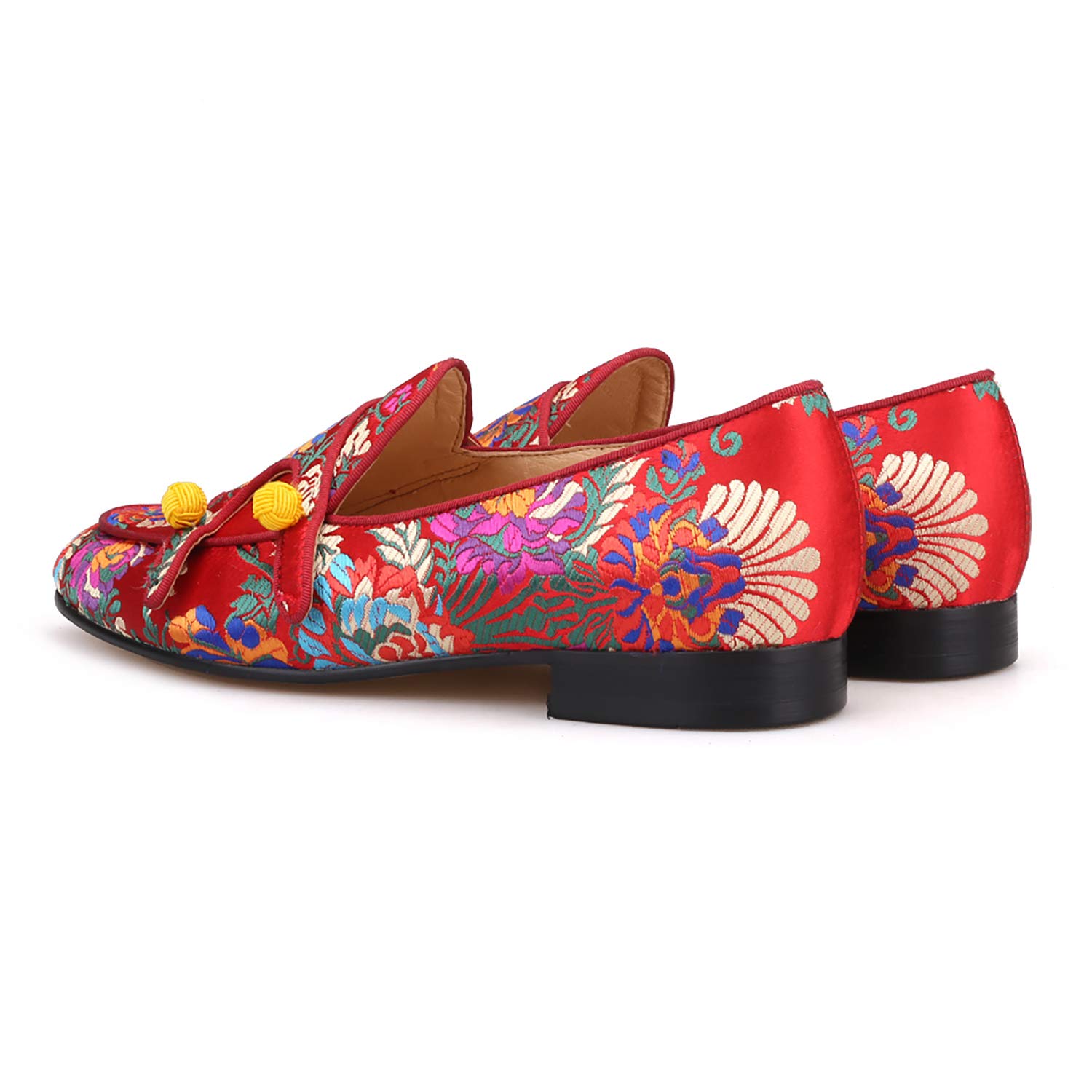 HI&HANN Men's Silk Loafers - Chinese Style Floral Embroidered Slippers for Wedding, Party & Formal Occasions - Comfortable Smoking Shoes for Groom, Bridal Party & Special Events