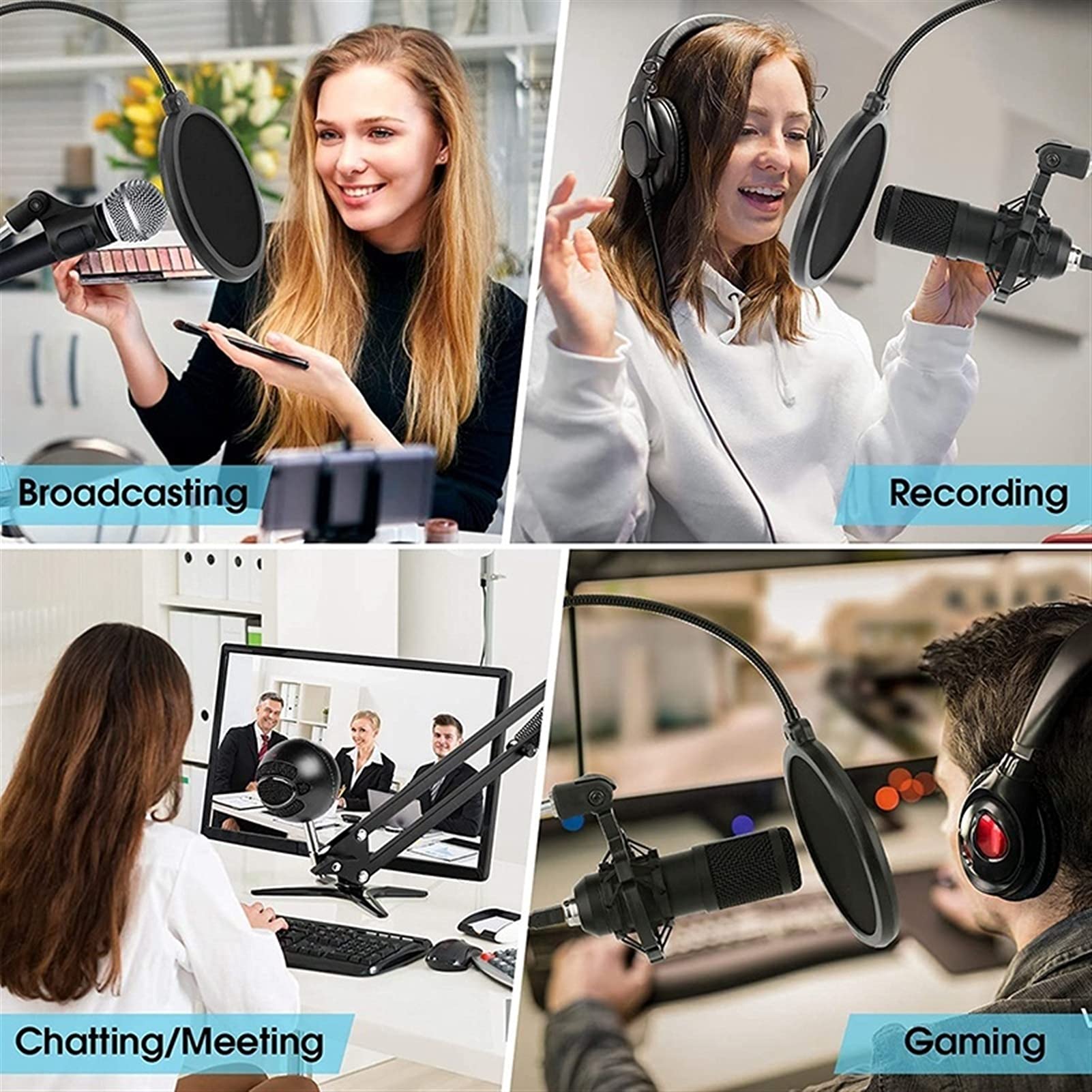 Adjustable Microphone Boom Arm Stand with Suspension Scissor - Compatible with Blue Snowball & Other Mics, Phone Holder - Black | Perfect for Podcasting, Streaming & Home Studio Recording