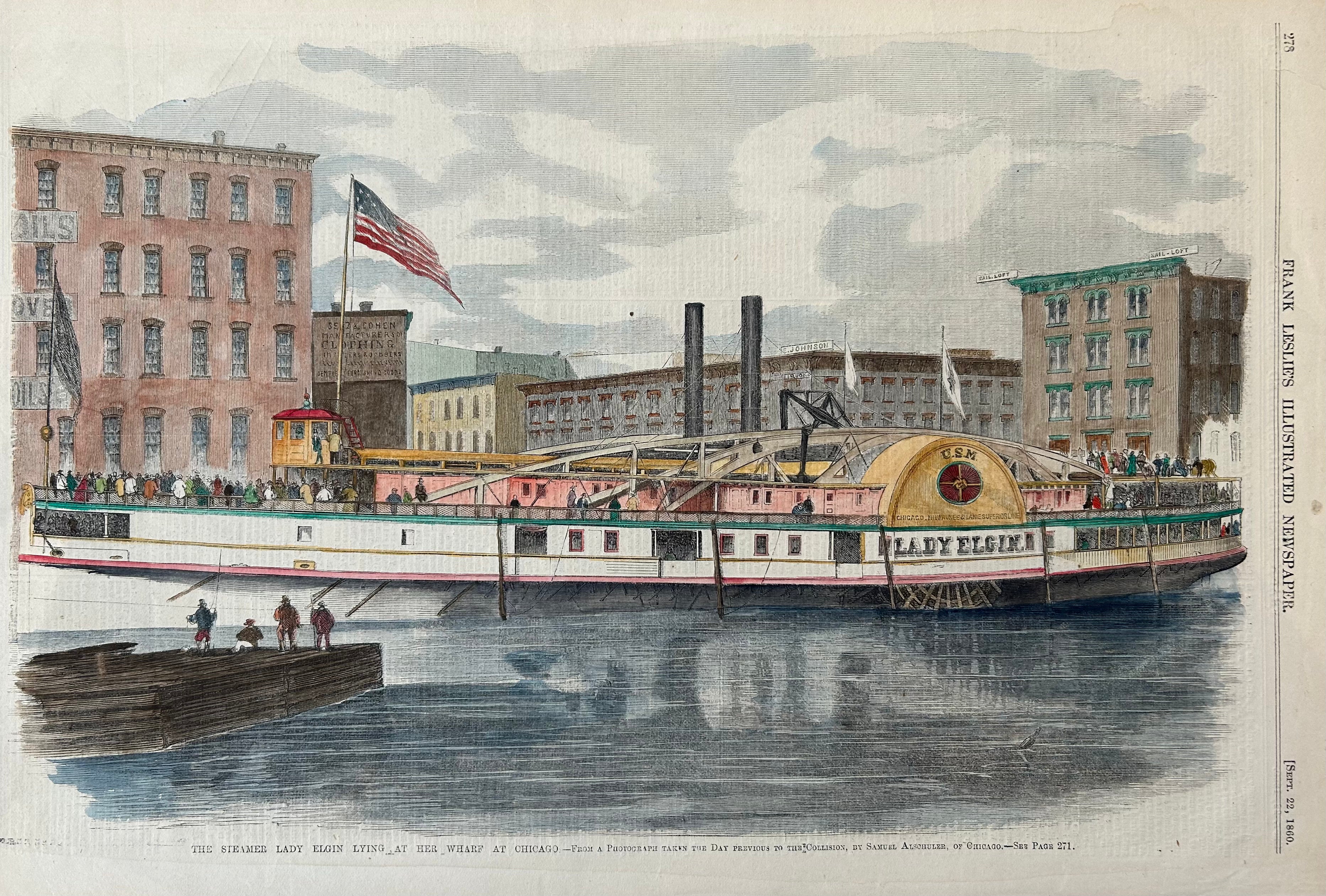 Vintage Lady Elgin Steamboat at Chicago Wharf - Historical Ship Model for Collectors & Nautical Decor