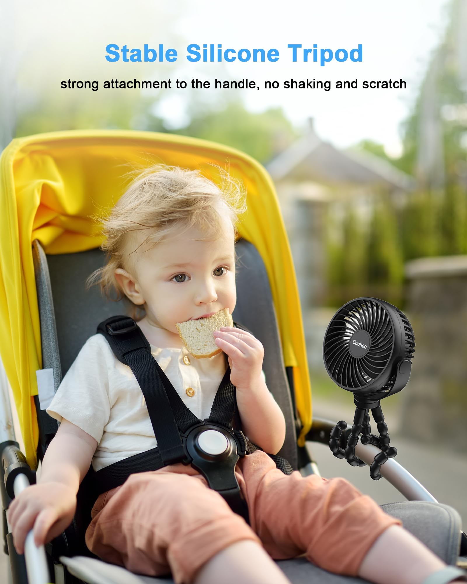 Rechargeable 4000mAh Stroller Fan for Baby - 3 Speed Adjustable, 360° Rotatable with Flexible Tripod - Portable Clip on Cooling Fan for Car Seat, Crib, Golf Cart, Bike & Treadmill (Black) | Perfect for Outdoor Activities, Travel & Nursery Comfort