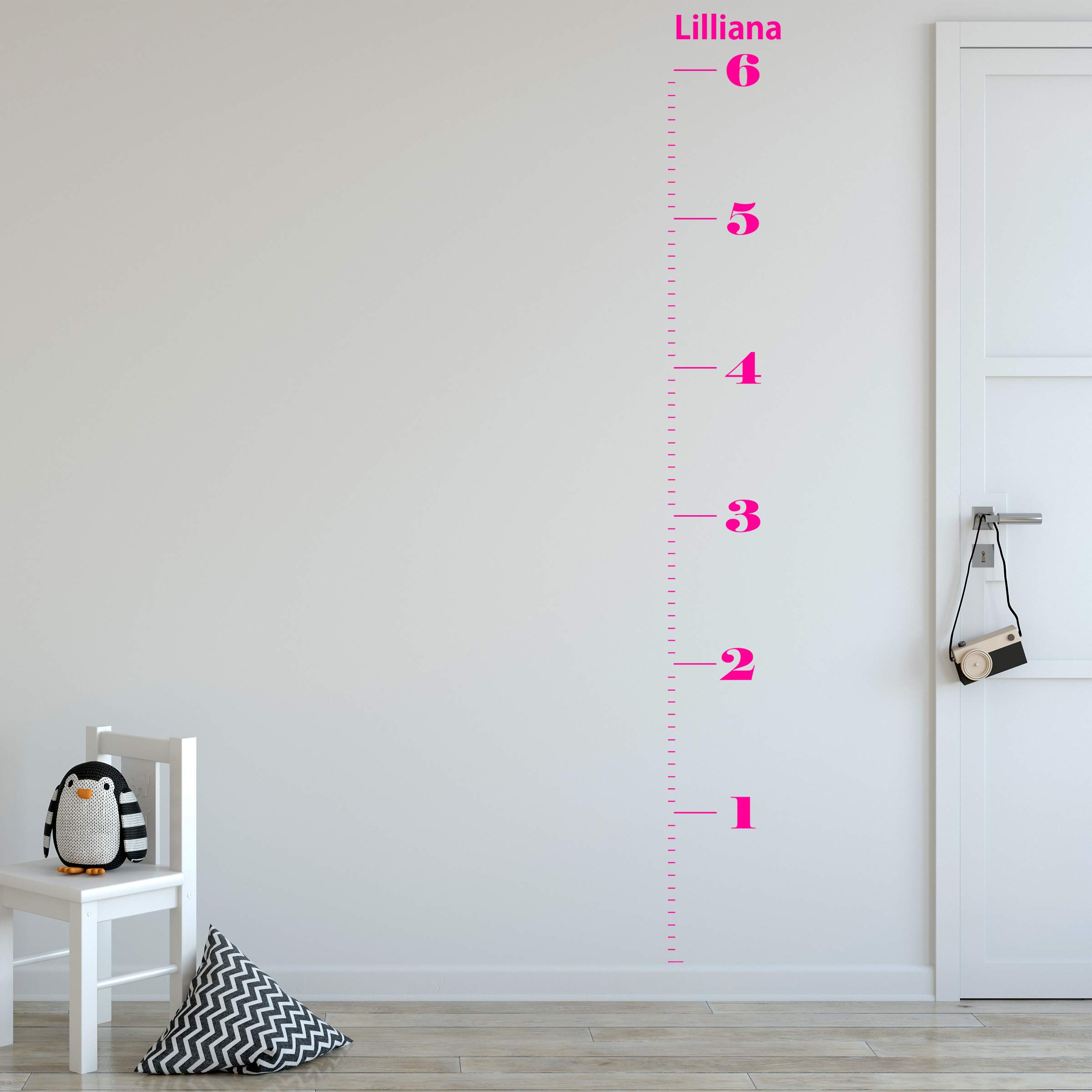 VWAQ Custom Kids Growth Chart Decal - Personalized Height Measurement Wall Sticker for Nursery & Bedroom (Hot Pink, GC02) | Perfect Baby Shower Gift & Room Decor