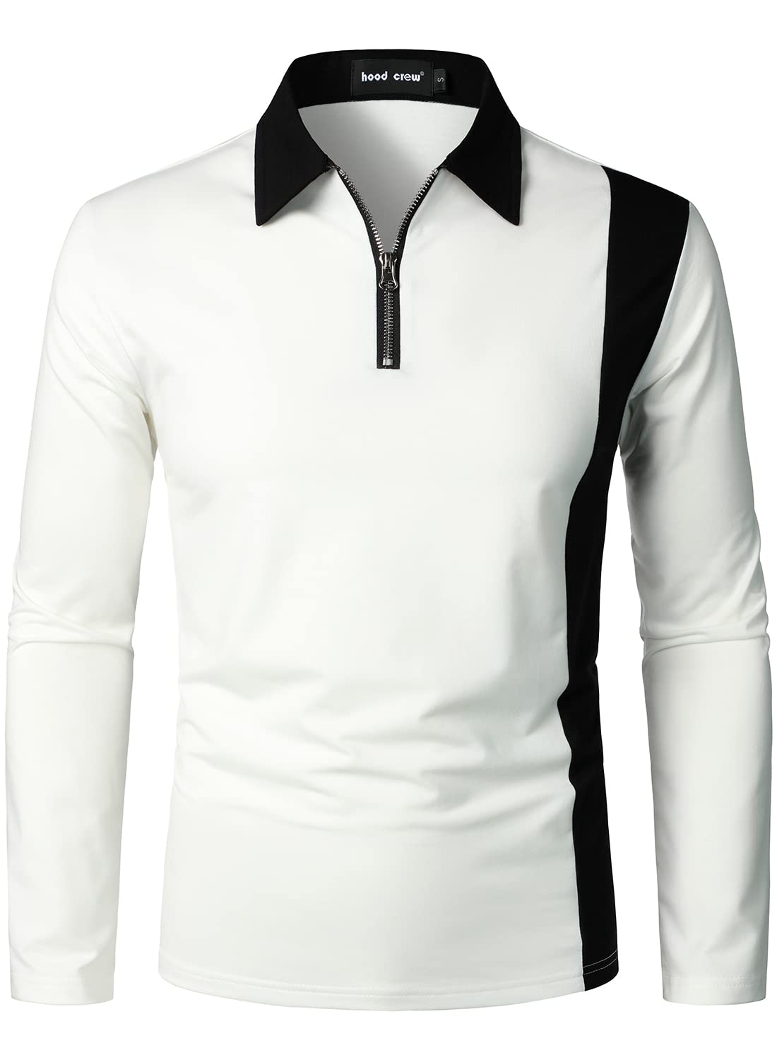 Men's Long Sleeve Polo Shirt with Color Block Design & Front Zipper - Stylish Casual Crew Neck T-Shirt for Work, Golf, and Everyday Wear