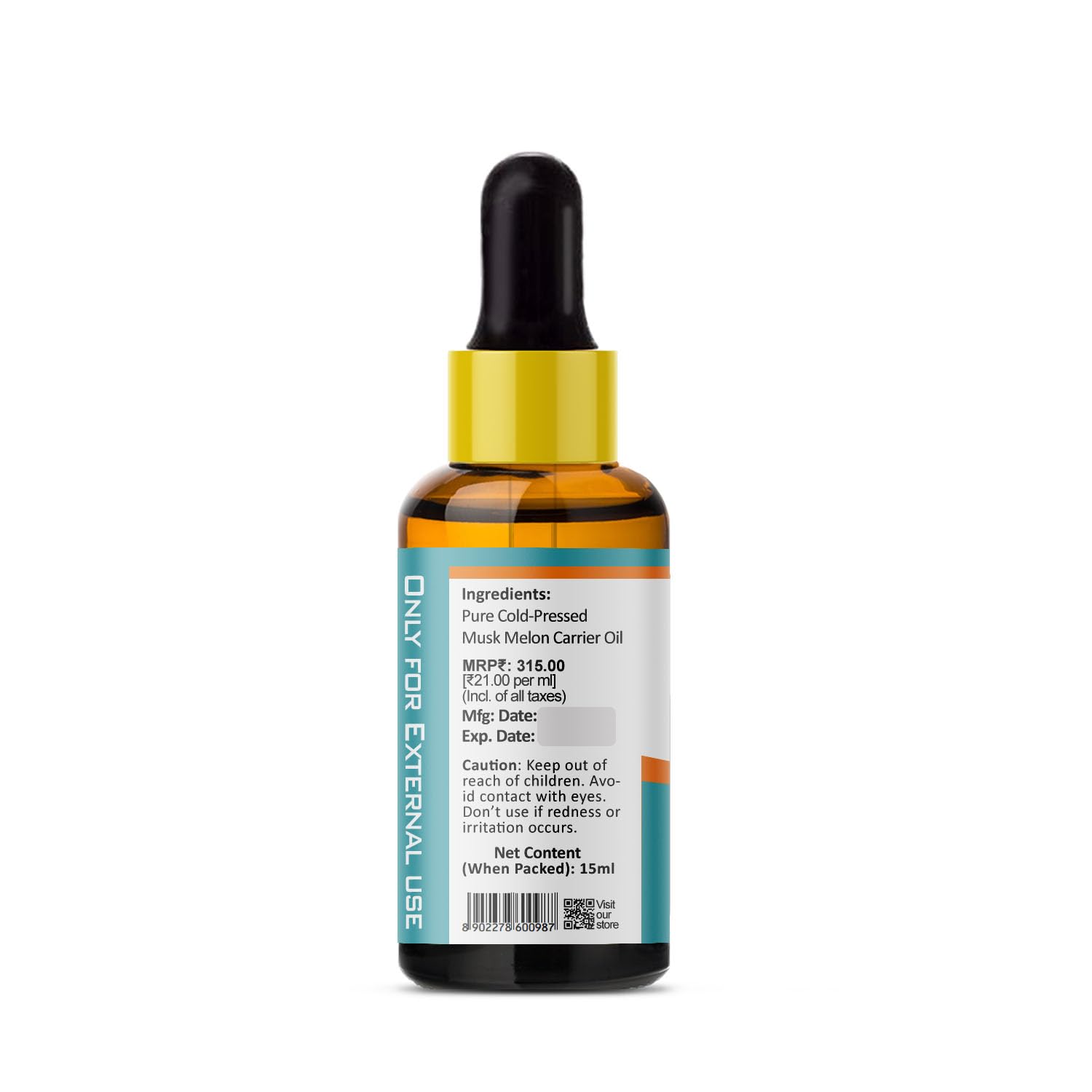 PRZ Musk Melon Cold Pressed Carrier Oil - 100% Pure Natural Therapeutic Grade for Skin & Hair Care, 15ml | Hydrating Facial Oil, Scalp Treatment & Massage Oil for Dry Skin & Damaged Hair