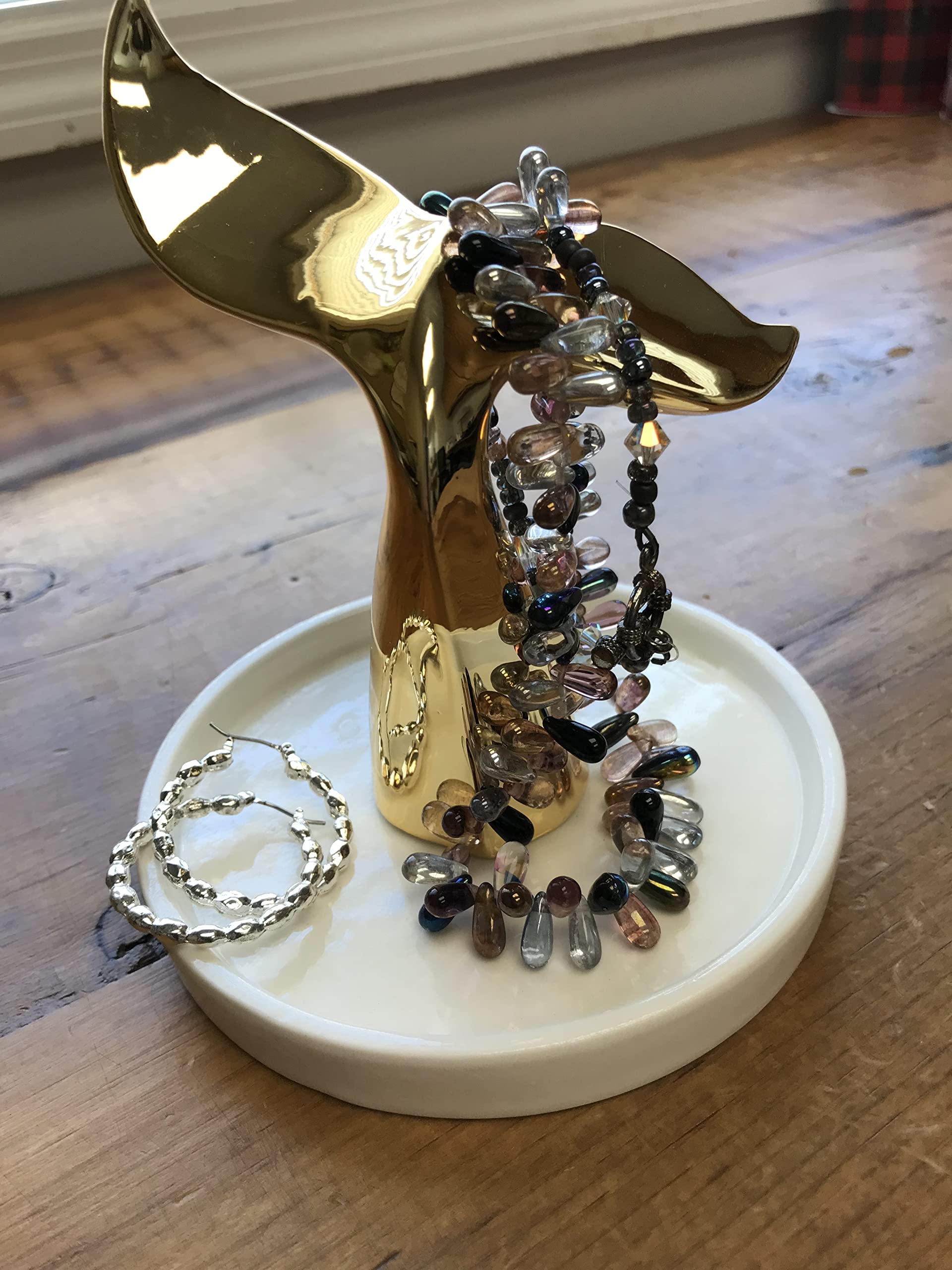 Rustic Pearl Collection Nantucket Whale's Tail Ceramic Jewelry Dish - Ring Holder, Trinket Tray & Dresser Organizer for Home Decor | Perfect for Bedroom, Bathroom Vanity & Wedding Gift