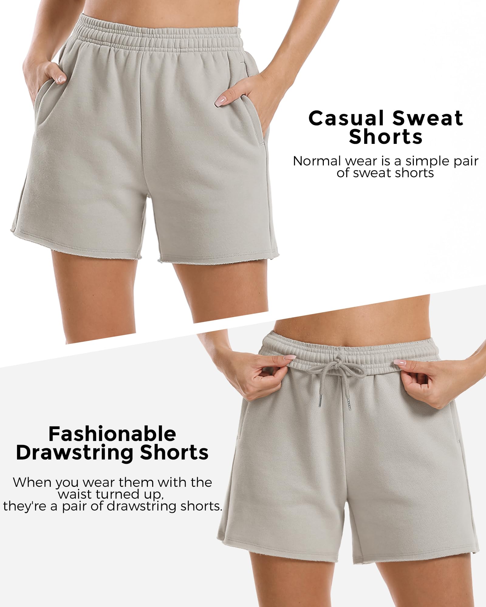 Stelle Women's High Waisted Sweat Shorts - Soft Cotton Casual Drawstring Lounge Shorts with Pockets for Workout, Yoga & Home Relaxation