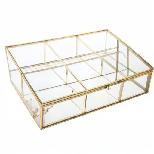 Premium Glass Tea Bag Organizer with Lid - 6 Compartment Clear Storage Box for Tea Bags, Coffee & Sugar Packets - Countertop Display Case for Kitchen, Office or Gift Use