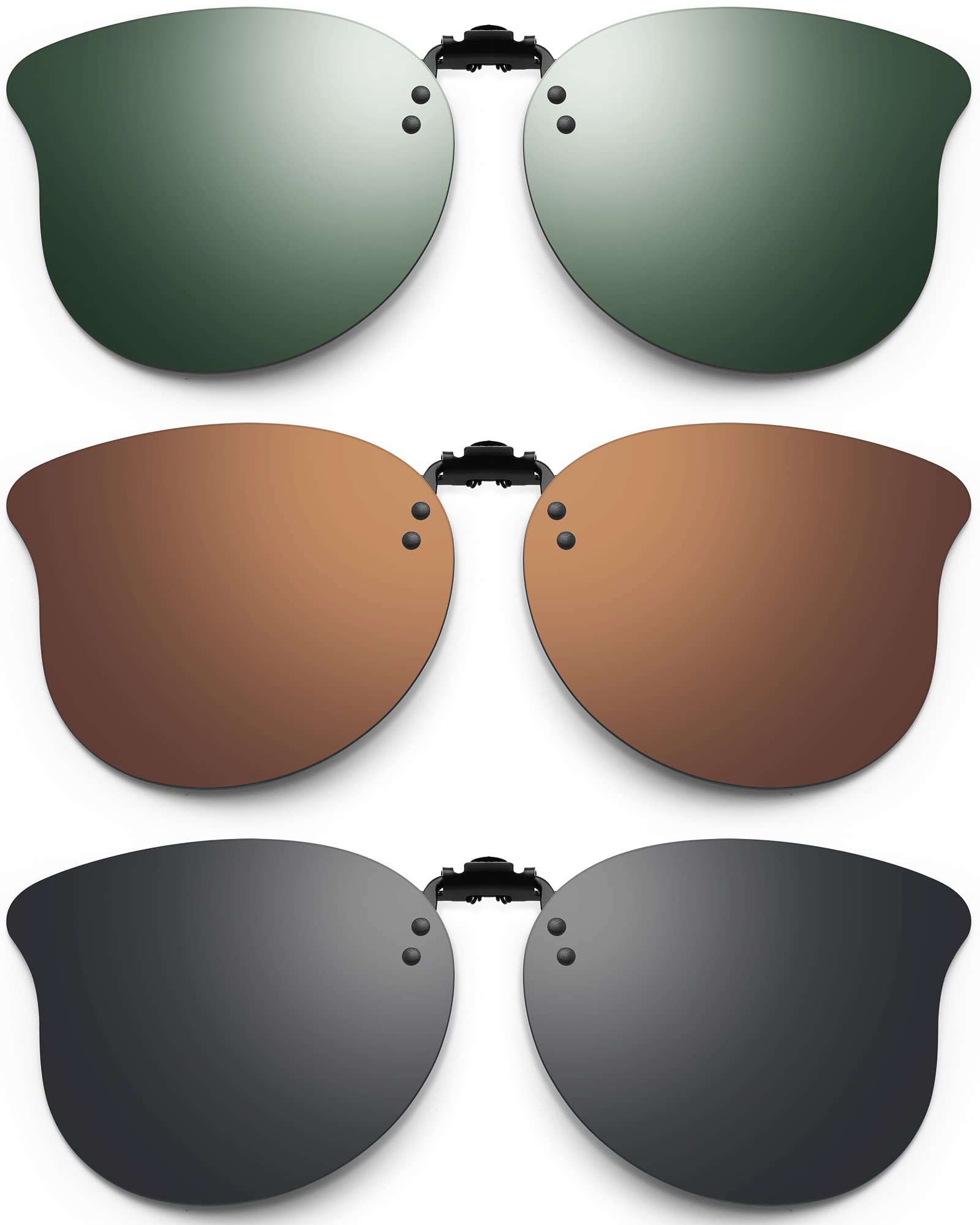 3 Pairs Polarized Clip-On Sunglasses for Women - Lightweight Metal Cat Eye Flip-Up Lenses, Rimless Clip-On Glasses for Driving, Reading & Outdoor Activities