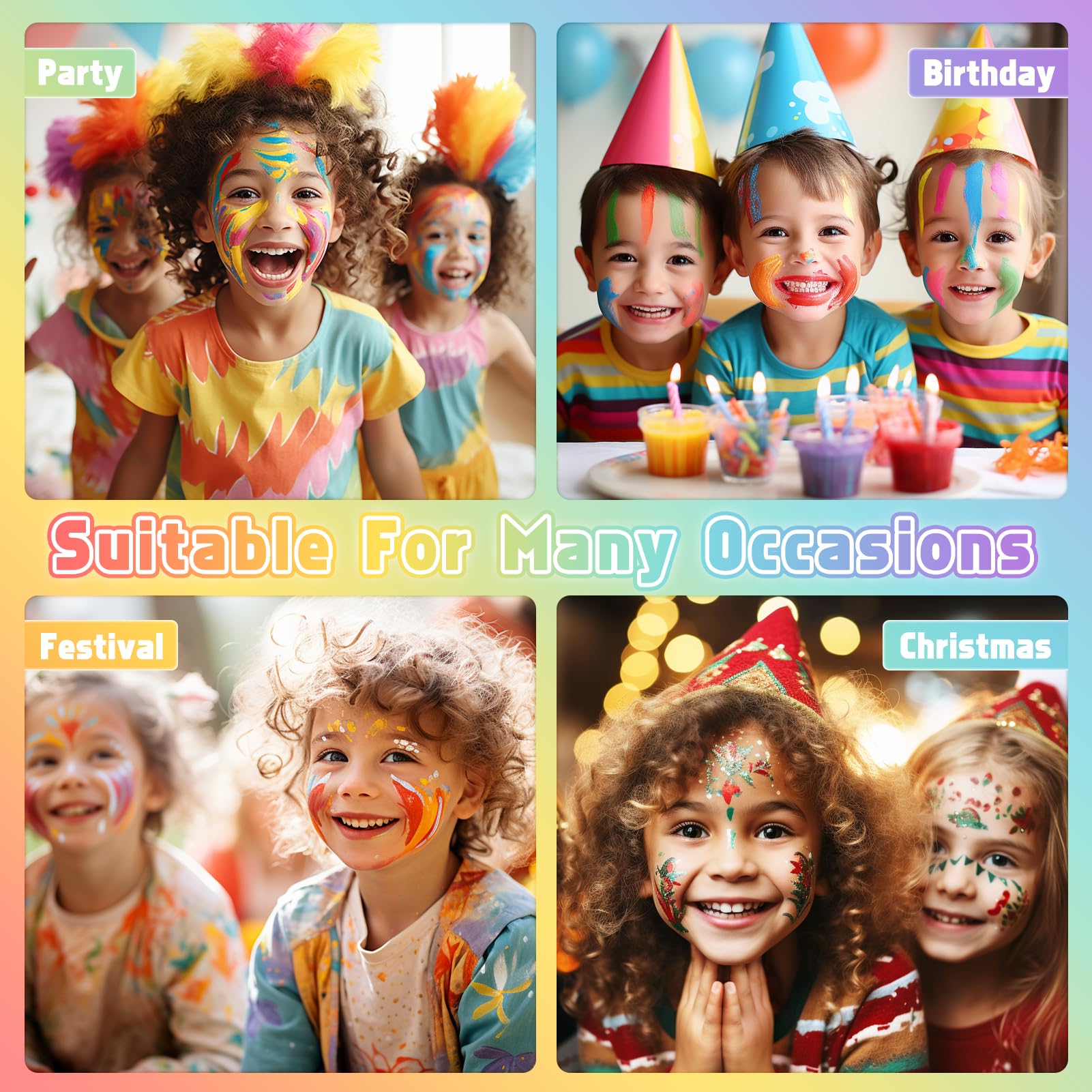 Dreamon Kids Face Paint Kit - 15 Colors, 6 Stickers & 3 Stencils for Halloween & Carnival Makeup