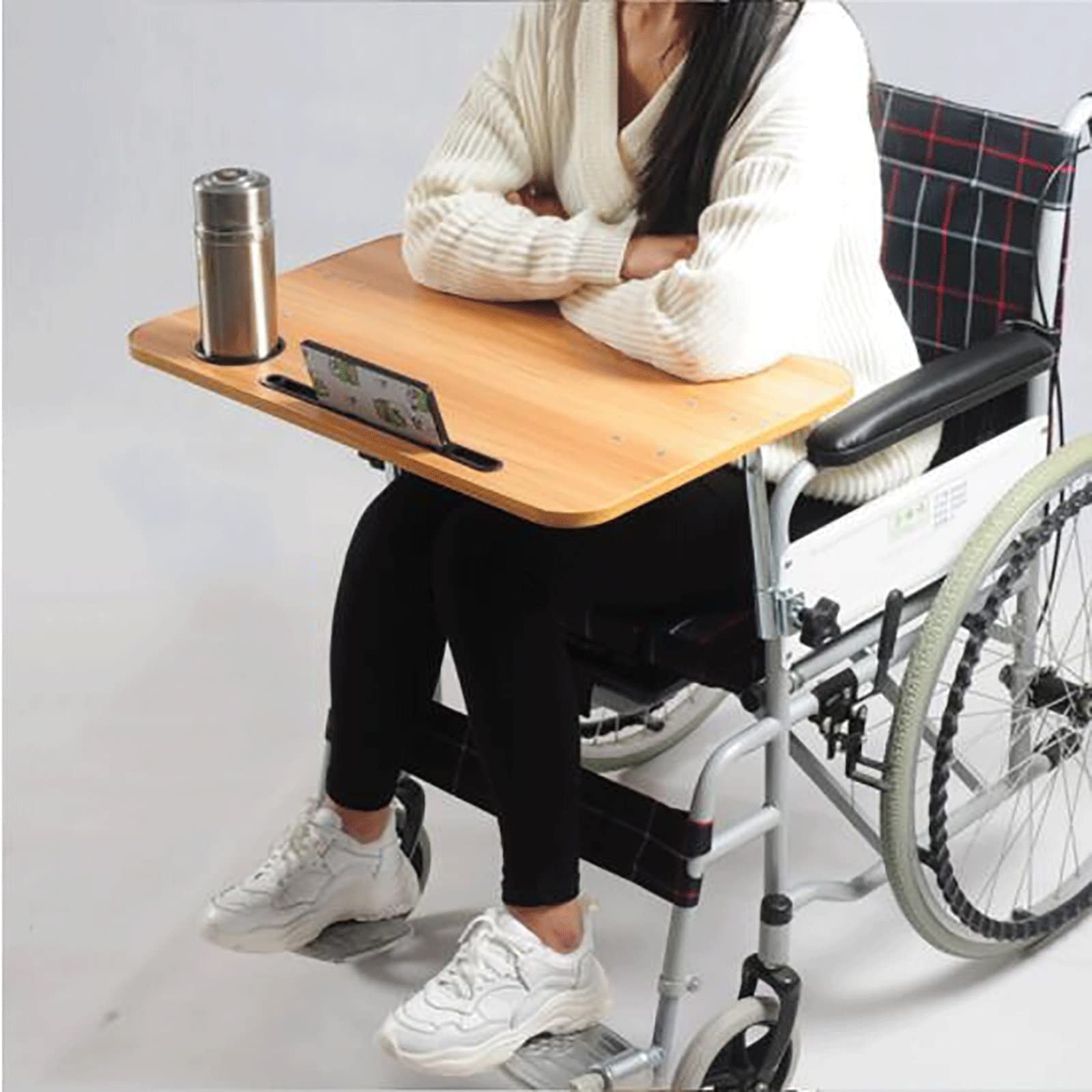 Portable Detachable Wooden Wheelchair Tray Table with Cup Holder & Phone Stand - Lightweight Dining Board for Eating, Reading, Working | Ideal for Wheelchair Users, Bed Rest, and Home Office Use