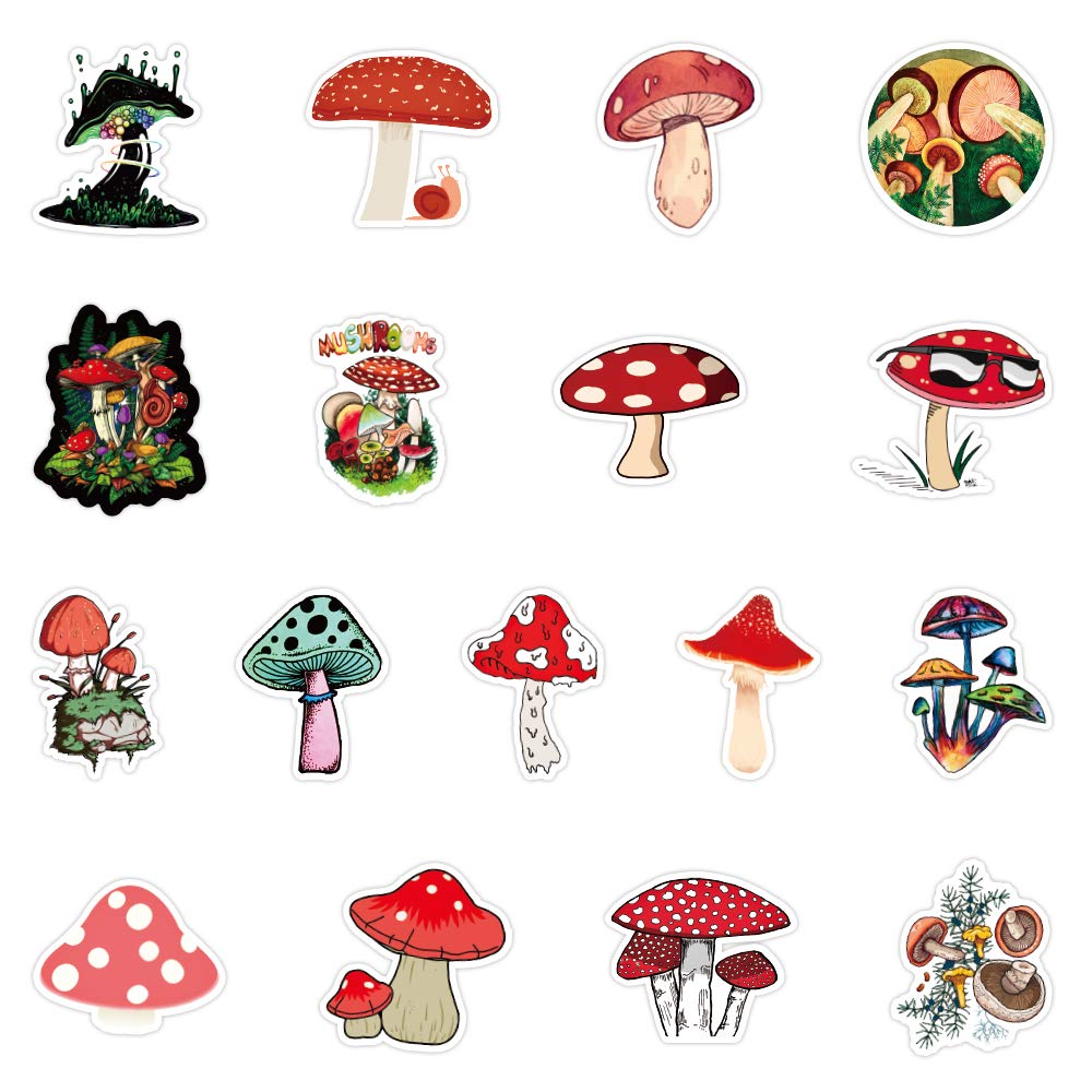 50 Pcs Mushroom Stickers Set - Waterproof Durable Vinyl Decals for Laptops, Water Bottles, Scrapbooking, Journals, Luggage & DIY Crafts - Cute Nature Themed Stickers for Planners, Cards, Phone Cases & Gift Wrapping