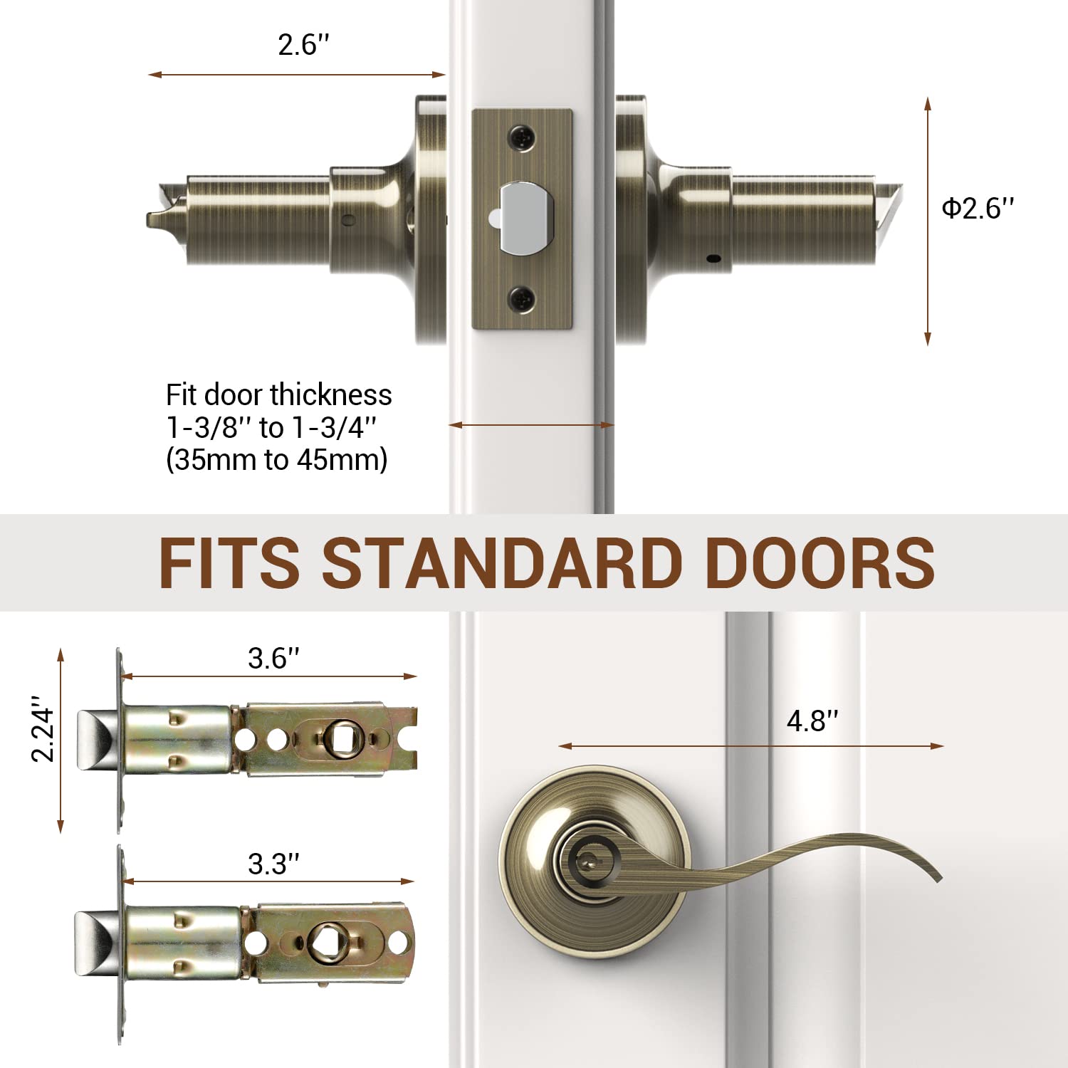 Ohuhu Antique Bronze Door Handle Set - Interior & Exterior Door Knob with Key, Wave Style Lever Lock for Bedroom, Bathroom Privacy (Zinc Alloy) - Perfect for Home Entryway, Office & Rental Property Security
