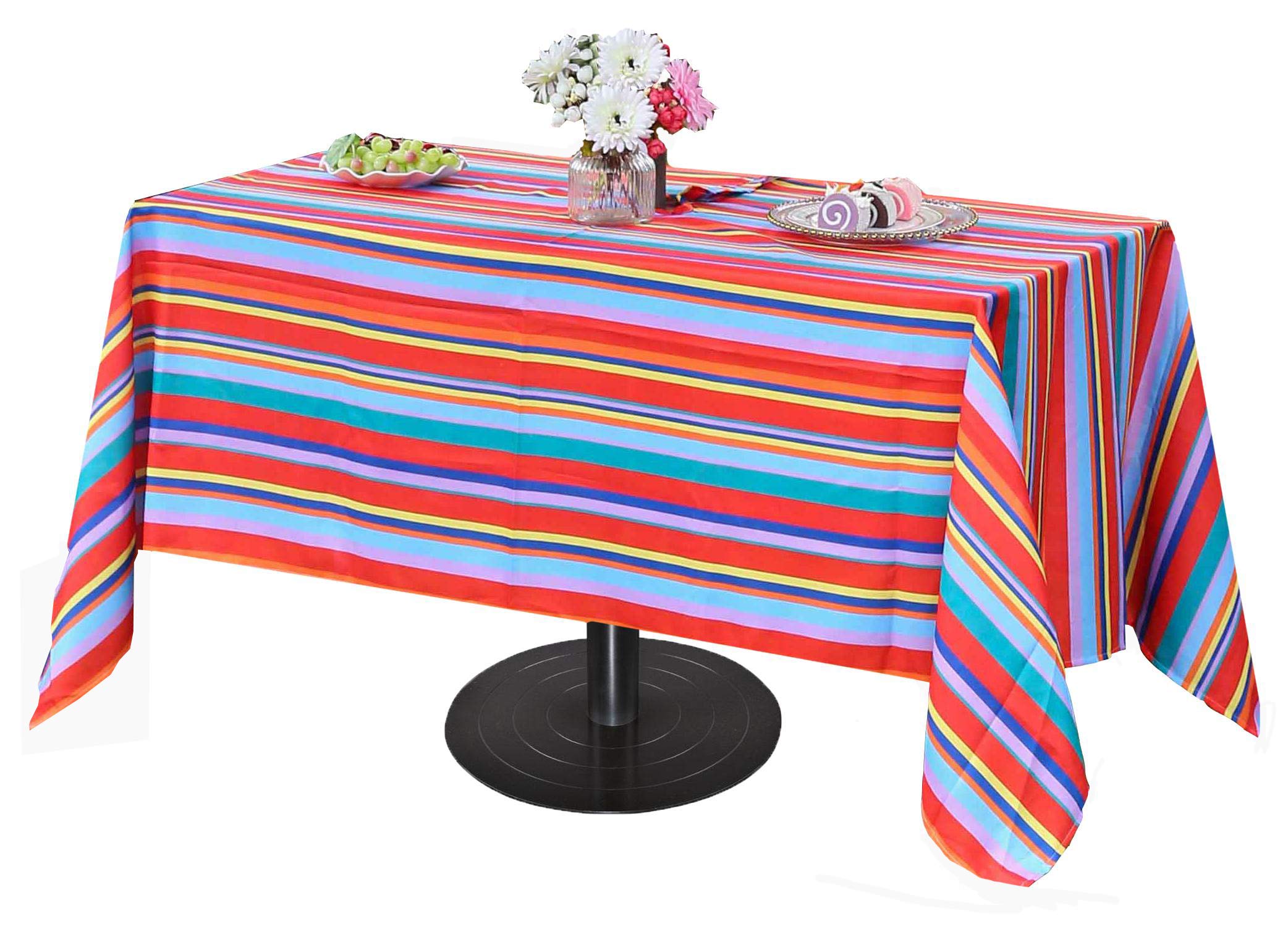Poise3EHome 60x120 Inch Waterproof Rectangle Tablecloth with Umbrella Hole & Zipper - Indoor/Outdoor Spillproof Cover for Picnic, Camping, Patio, and Party Tables (Color Stripe) | Perfect for Spring Gatherings and Outdoor Dining