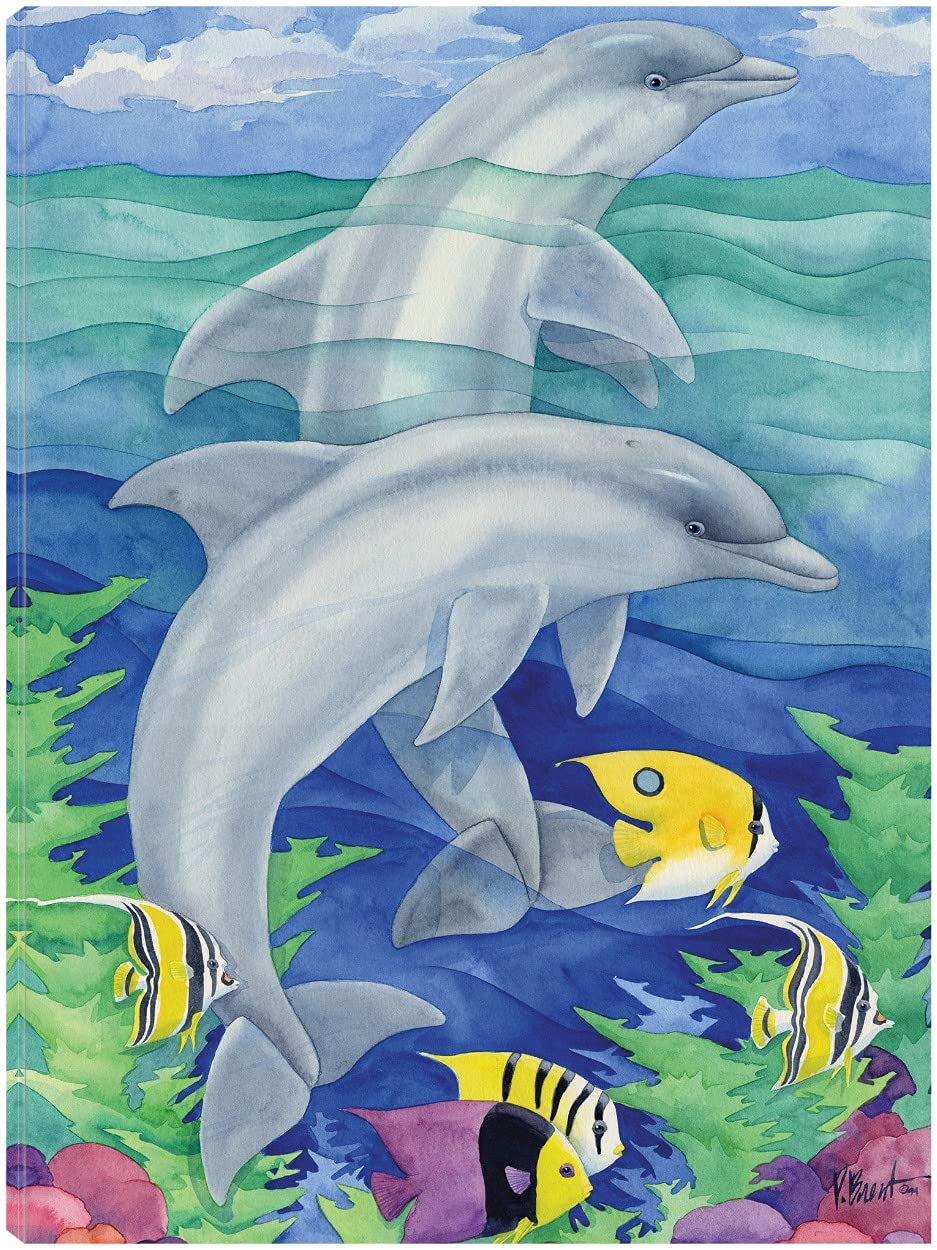 Dolphin Reef Canvas Wall Art by Paul Brent - Stretched & Ready to Hang - 24x32 Inch Ocean Themed Painting for Living Room, Bedroom, Office Decor - Perfect for Coastal, Beach House or Nautical Interior Design
