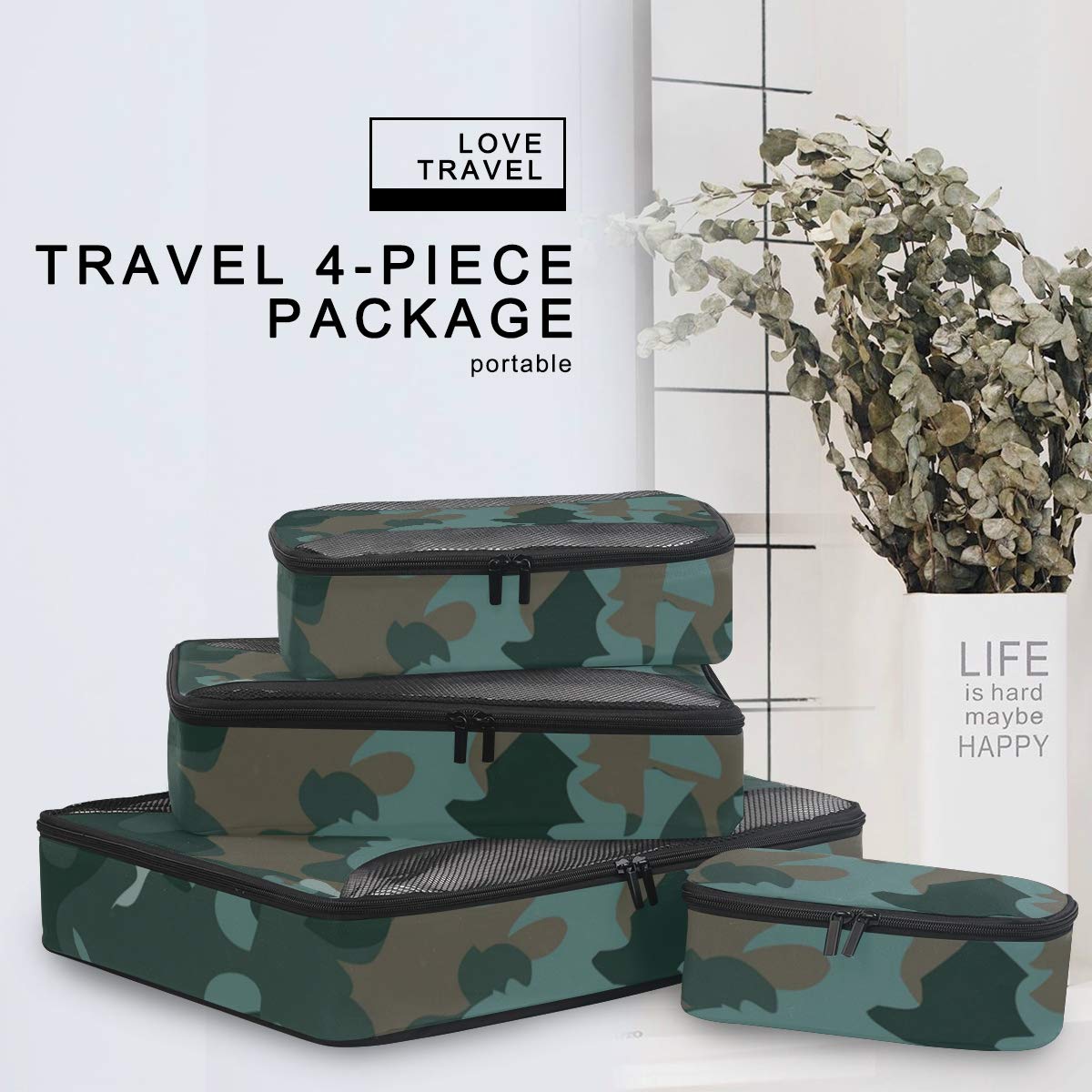 4-Piece Blue Military Camo Packing Cubes Set - Travel Luggage Organizers for Suitcases & Backpacks - Perfect for Camping, Business Trips & Vacation Packing