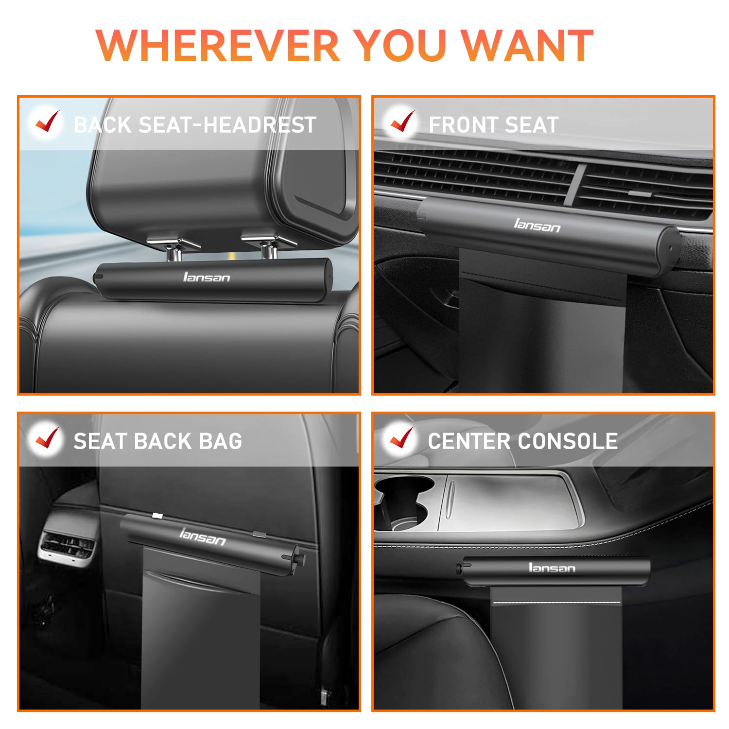 Waterproof Hanging Car Trash Can with 42pc Trash Bags - Roller Type Back Seat Garbage Bin for Vehicles, Office & Kitchen Use | Perfect for Travel, Camping & Road Trips (Black)