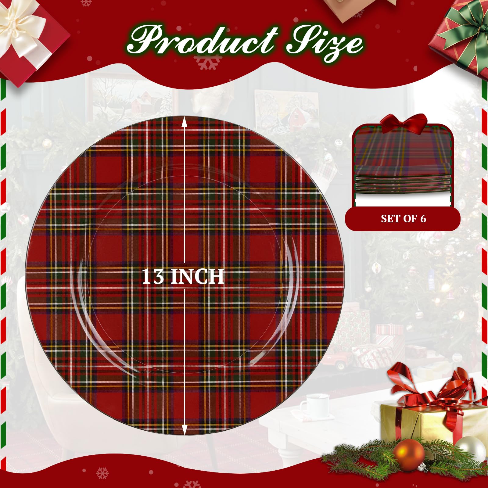 MAONAME 13-Inch Red Plastic Charger Plates Set of 6 - Elegant Dinner Plate Chargers for Wedding, Christmas & Holiday Table Decor - Perfect for Formal Dining, Party Settings & Special Occasions