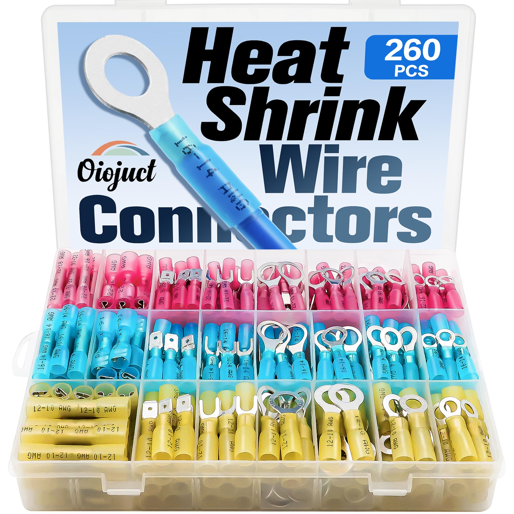 260Pcs Heat Shrink Wire Connectors Kit - Waterproof Electrical Terminals for Marine & Auto Wiring - DIY Electrical Projects