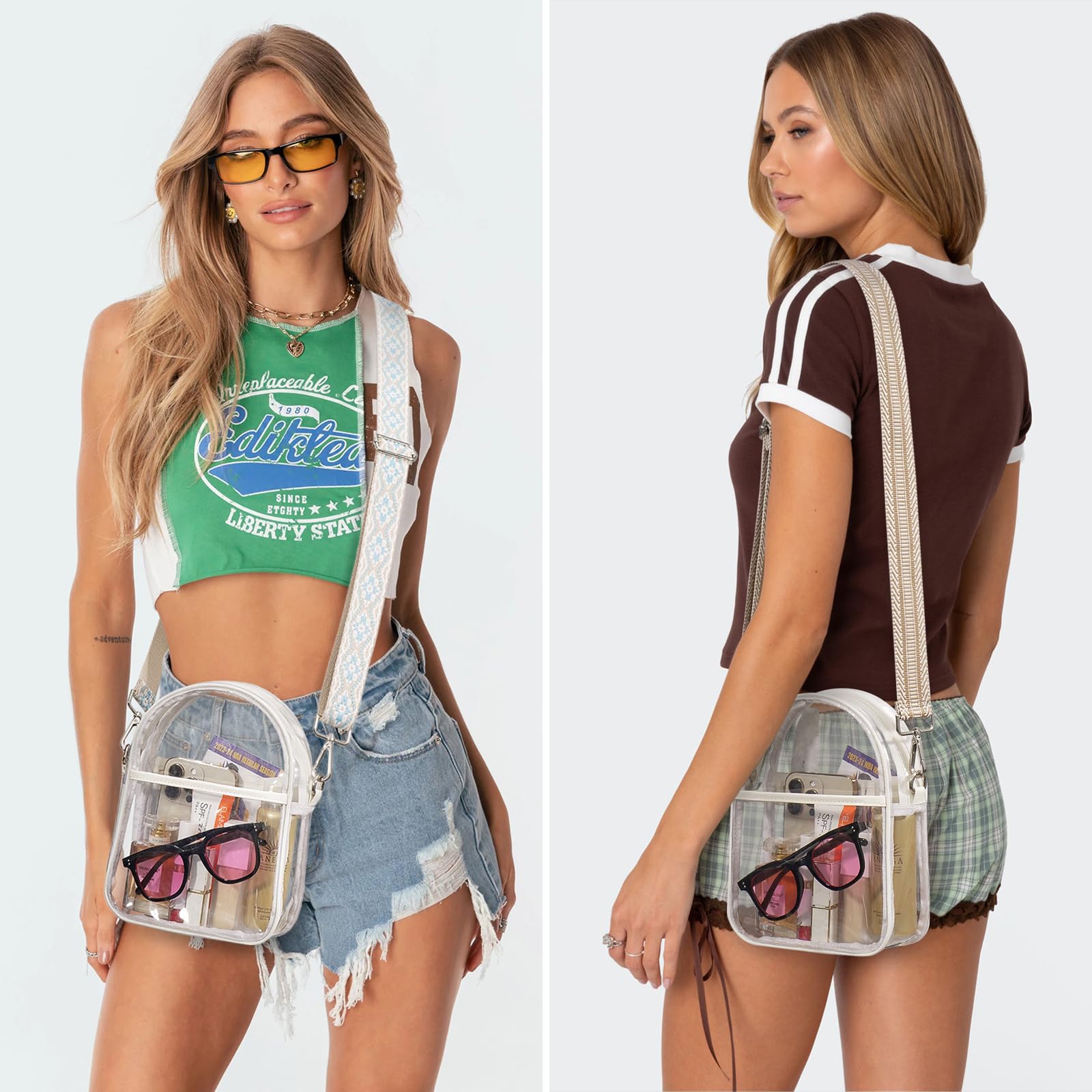 QOECI Clear Crossbody Bag for Women - TPU Stadium Approved Purse with 2 Extra-Long Straps | Perfect for Concerts, Festivals, Sporting Events & Travel Security Checks
