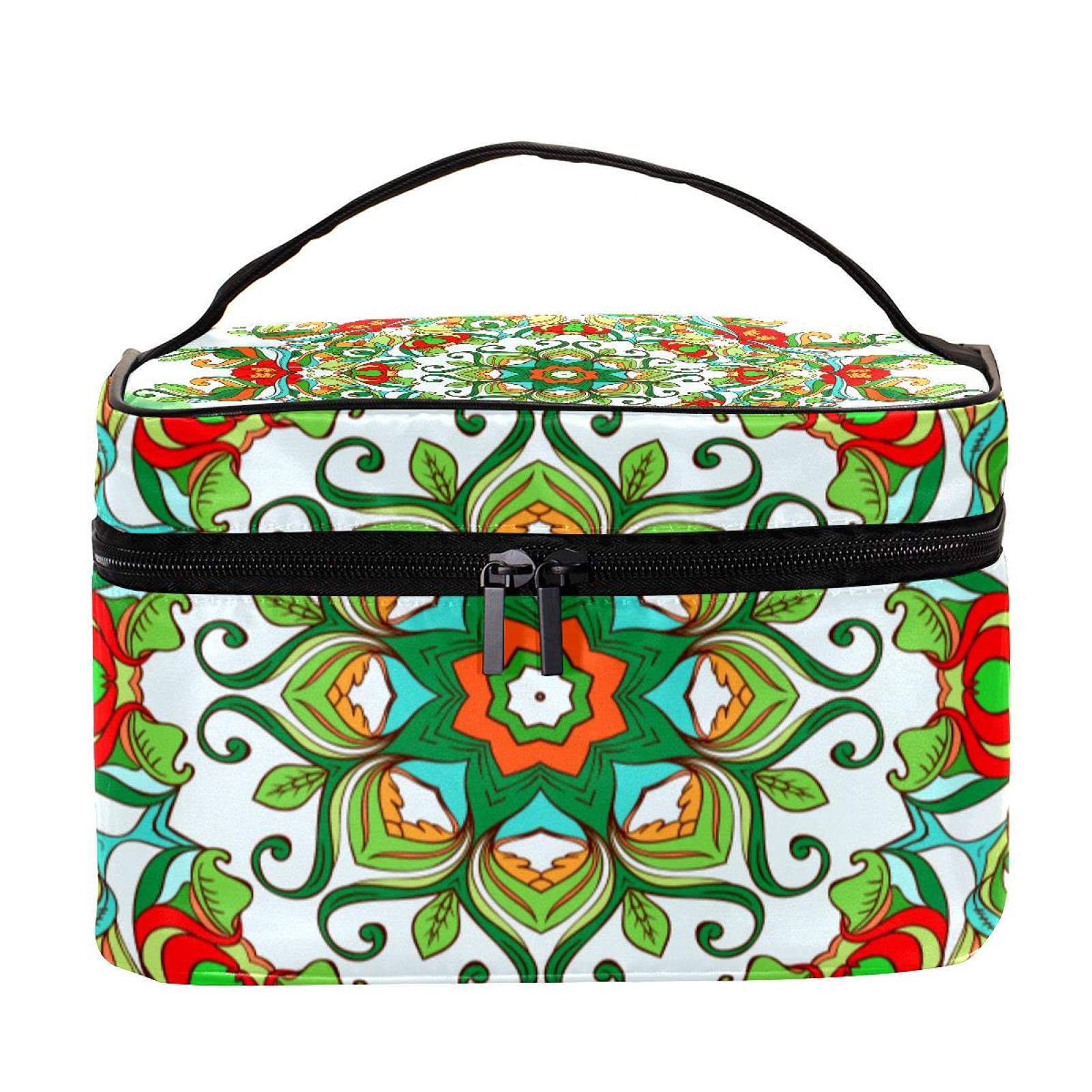Trippy Green Mandala Floral Travel Makeup Bag - Large Cosmetic Organizer with Zipper for Women & Girls | Perfect for Vacation, Gym, and Daily Essentials Storage