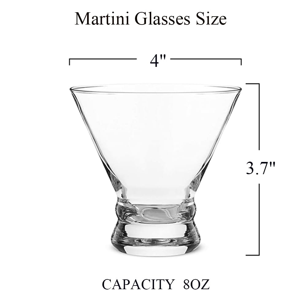 Stemless Martini Glasses Set of 4 - 8oz Cocktail Glasses for Margarita, Wine & Champagne - Durable Barware for Home Entertaining, Parties & Restaurants