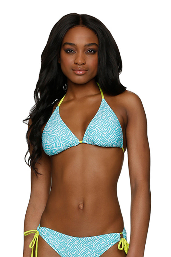Reversible String Bikini Top - Sunset Key Kiwi Print | Adjustable Swimwear for Women | Beach, Pool & Summer Vacation Outfits