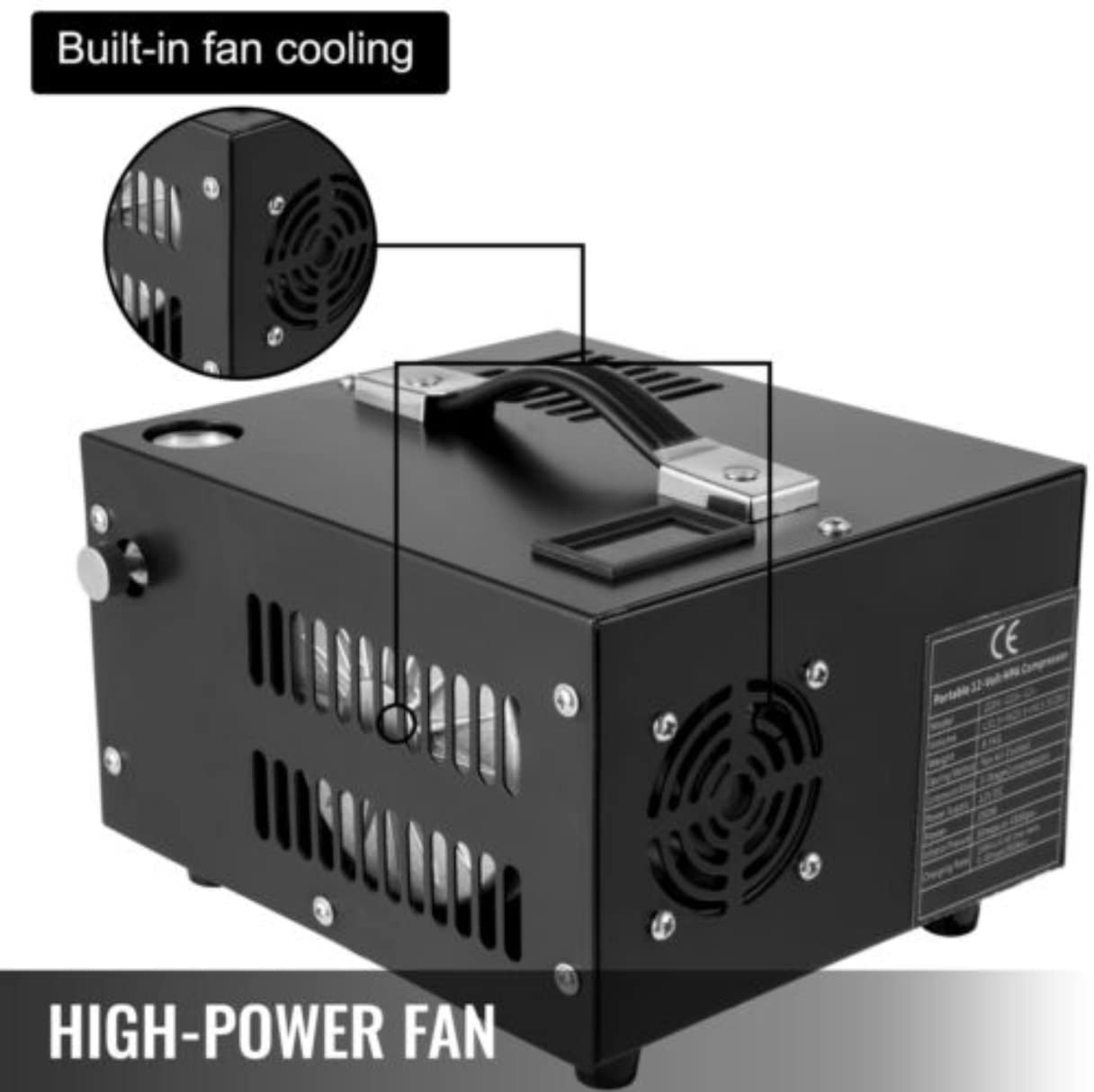 High Pressure PCP Air Compressor 4500psi/30MPa for Air Rifles & Airguns - Oil Free, Water Free, Manual Stop - 110V AC/12V DC Power - Perfect for Hunting, Target Shooting & Outdoor Sports