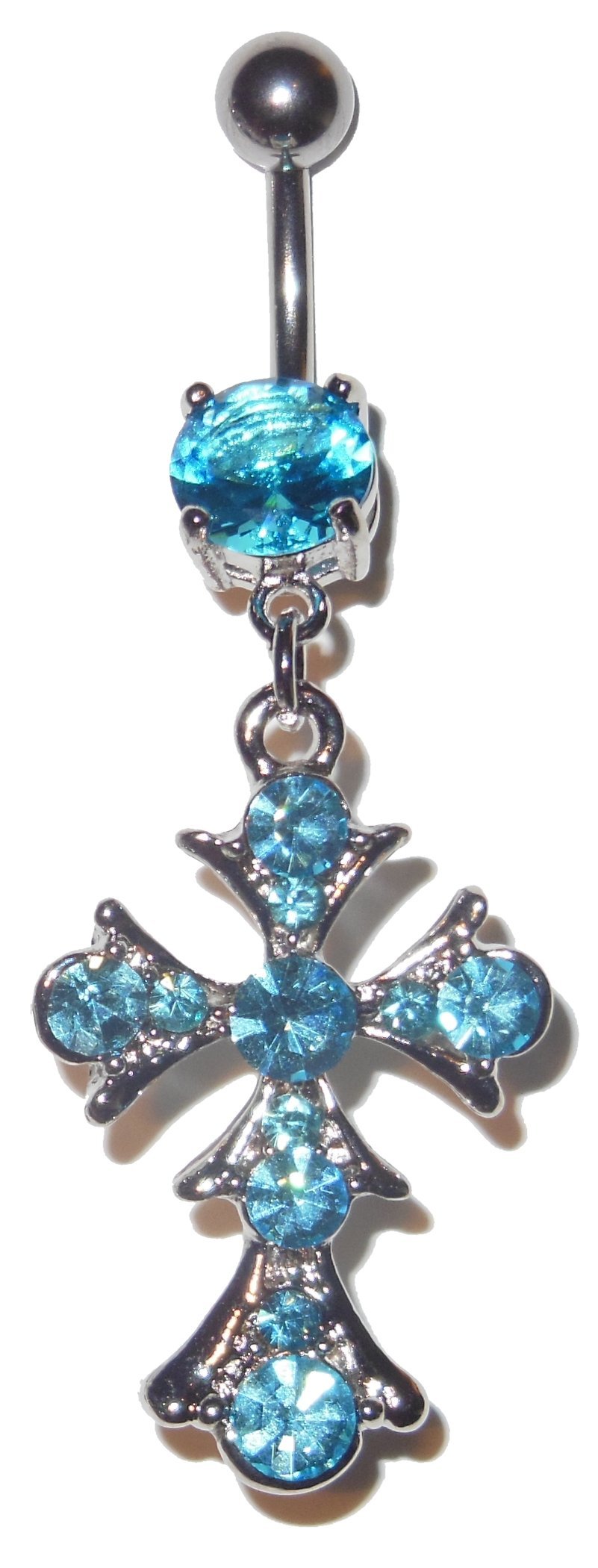 Vintage Style Cross Dangle Belly Button Ring - 14G 3/8