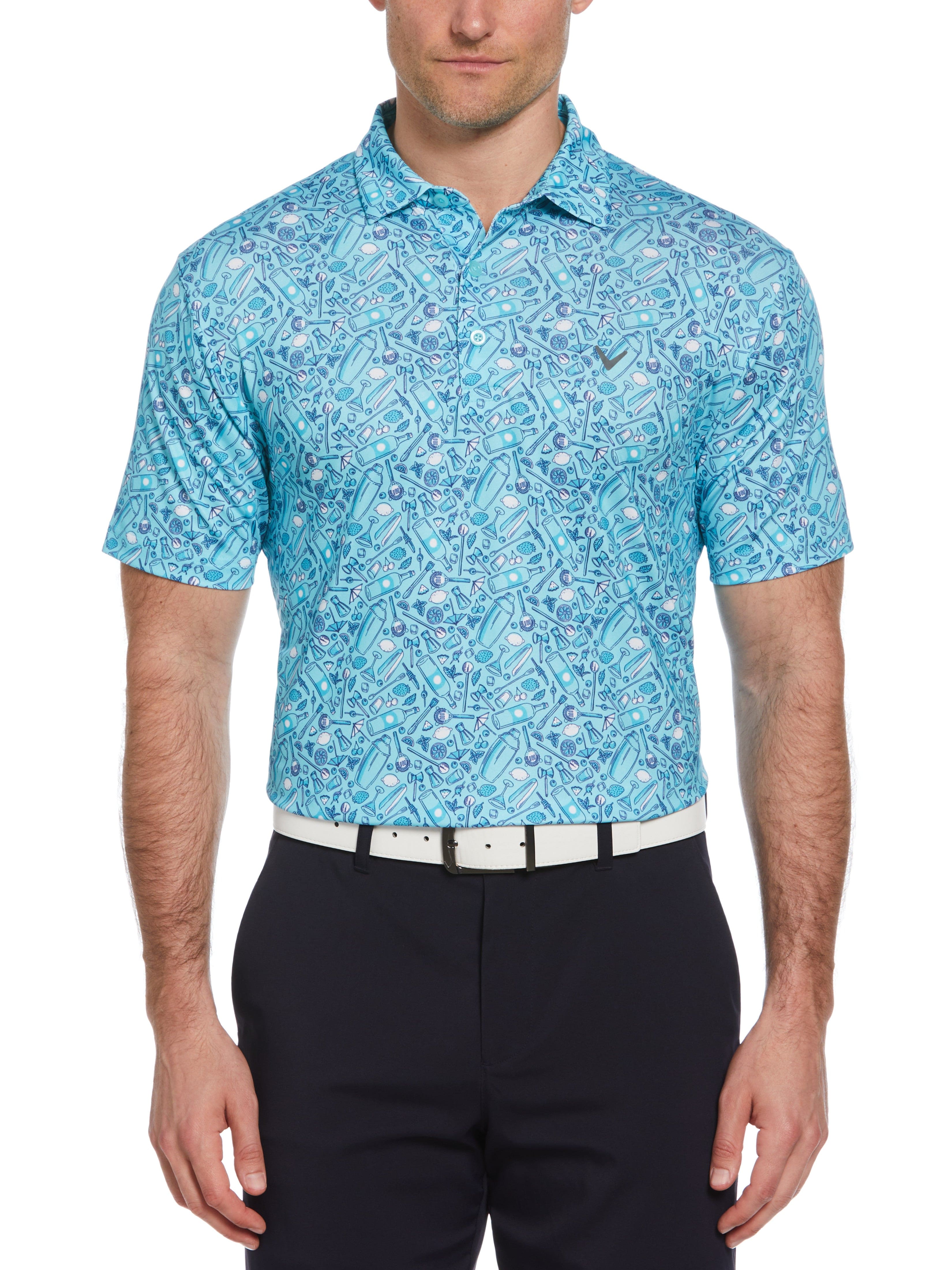 Men's Tropical Cocktail Print Short Sleeve Golf Polo Shirt - Breathable & Stylish for Summer Golf, Beach Vacations & Casual Outings