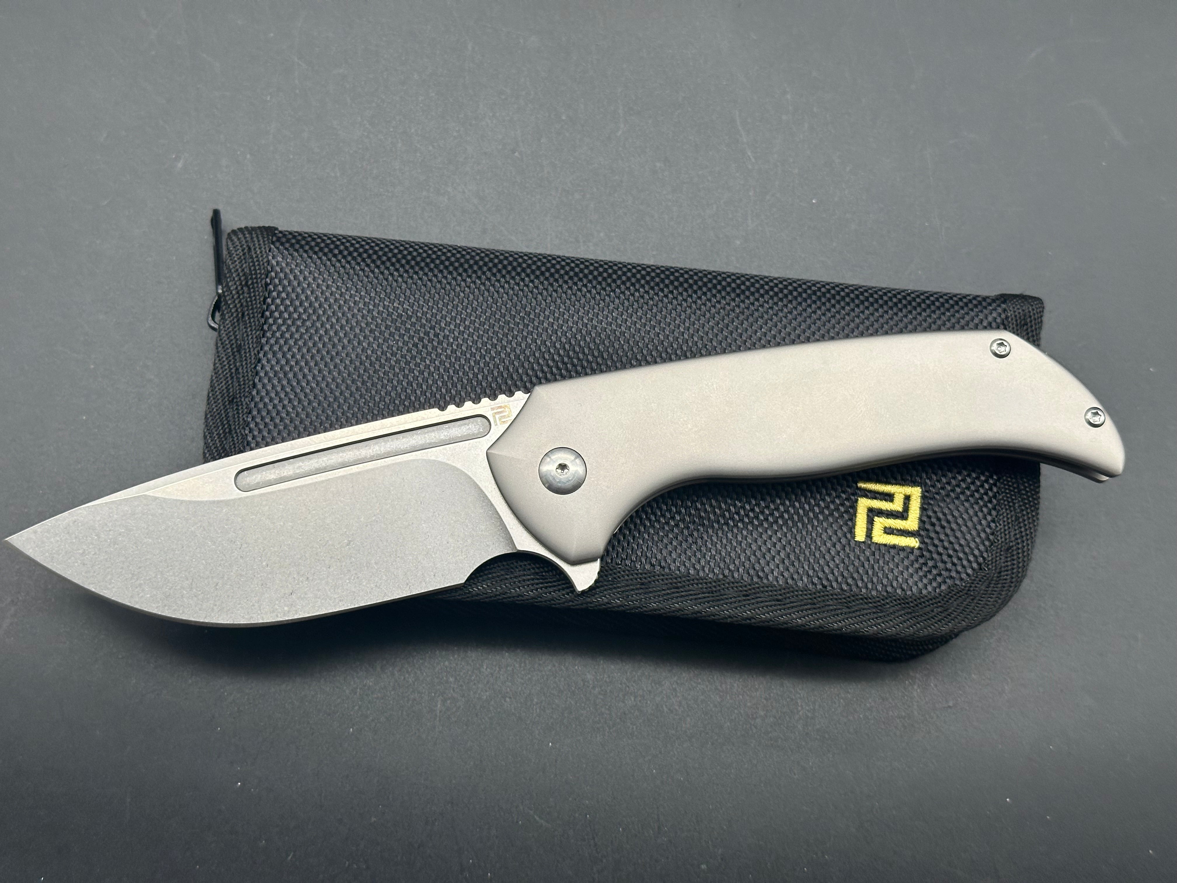 ARTISAN CUTLERY TRUX Pocket Knife - Titanium Handle, S35VN Blade Steel (1861G GY) - EDC, Camping, Hiking & Outdoor Survival Tool