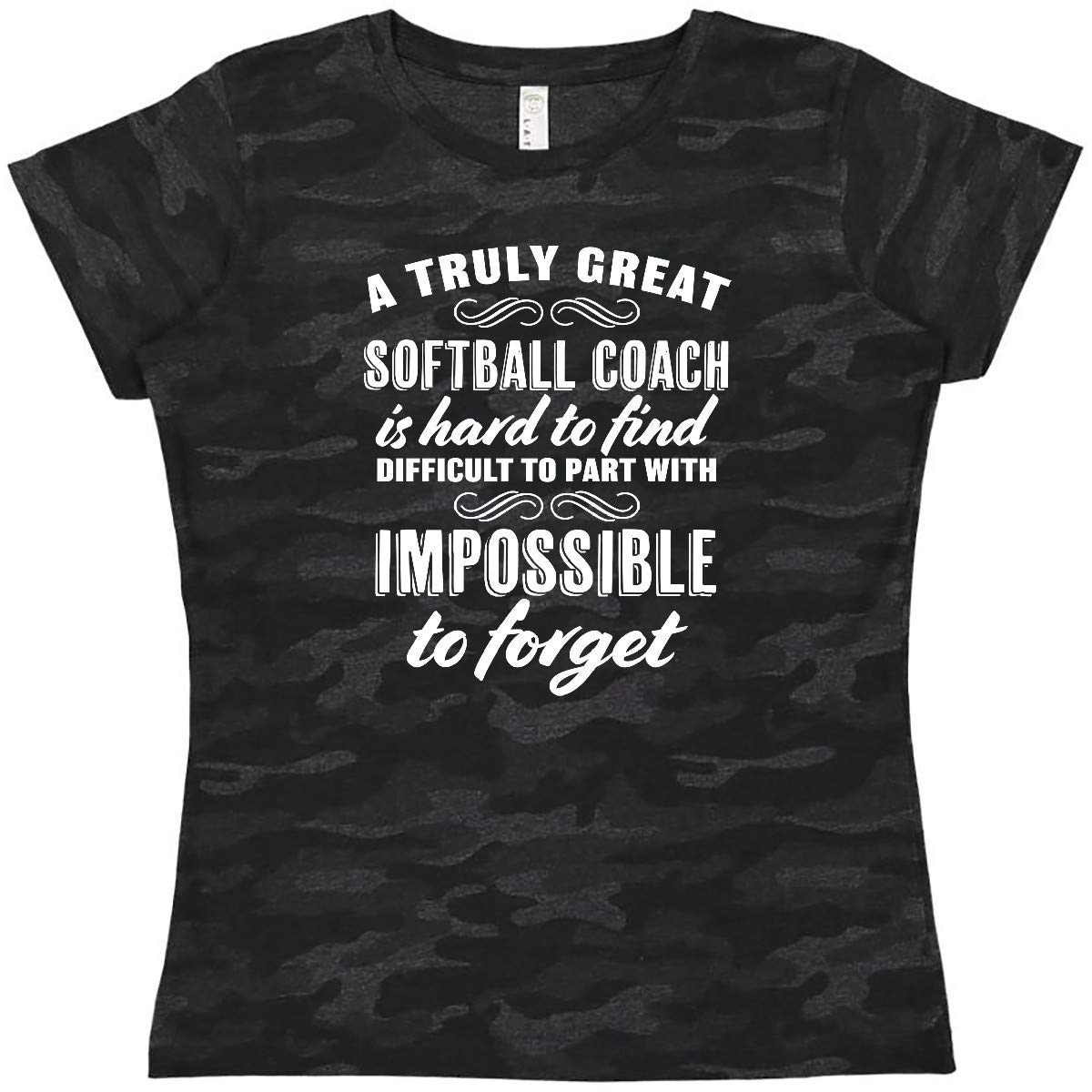 Inktastic 'A Truly Great Softball Coach is Hard to Find' Women's T-Shirt - Softball Team Apparel for Coaches & Players - Perfect for Practice, Games & Gifts