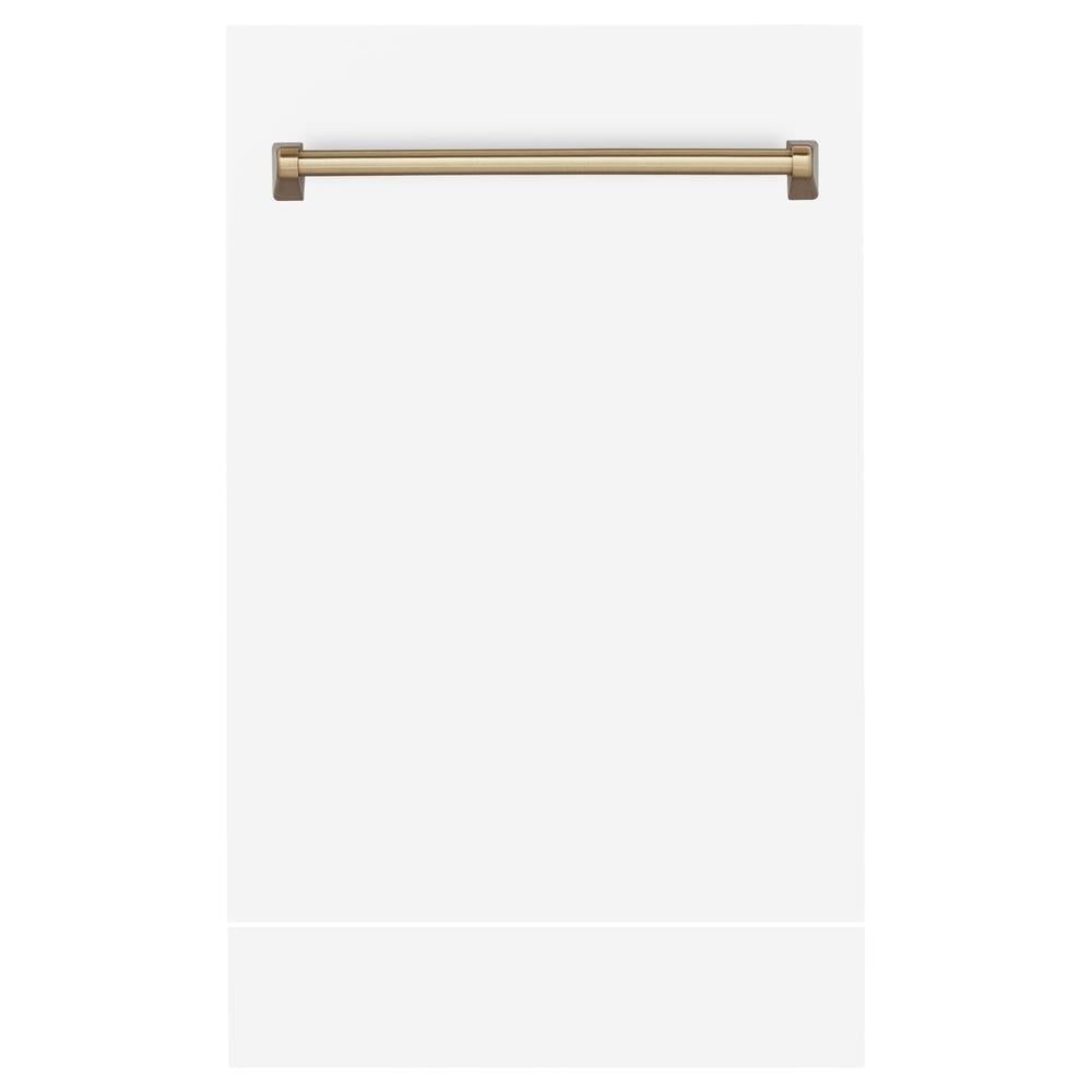ZLINE Autograph Edition 18 Inch Tallac Dishwasher Panel - White Matte Finish with Champagne Bronze Handle (DPVZ WM 18 CB) | Built-In Kitchen Appliance for Modern Homes
