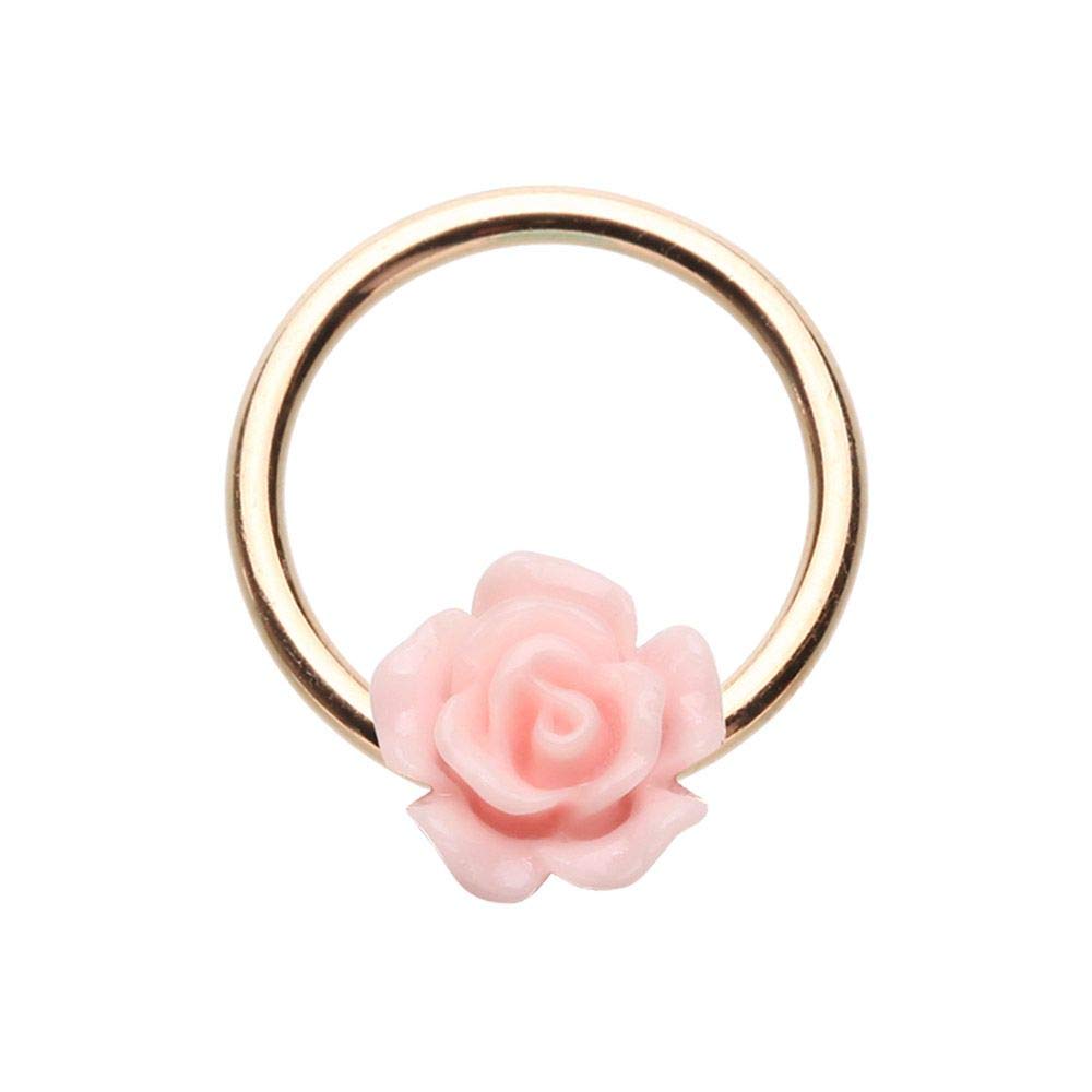 16GA Rose Gold Plated Stainless Steel Owl & Pink Rose Flower Septum Ring - Cartilage, Helix, Tragus, Daith Piercing Jewelry - Perfect for Everyday Wear, Parties & Alternative Fashion