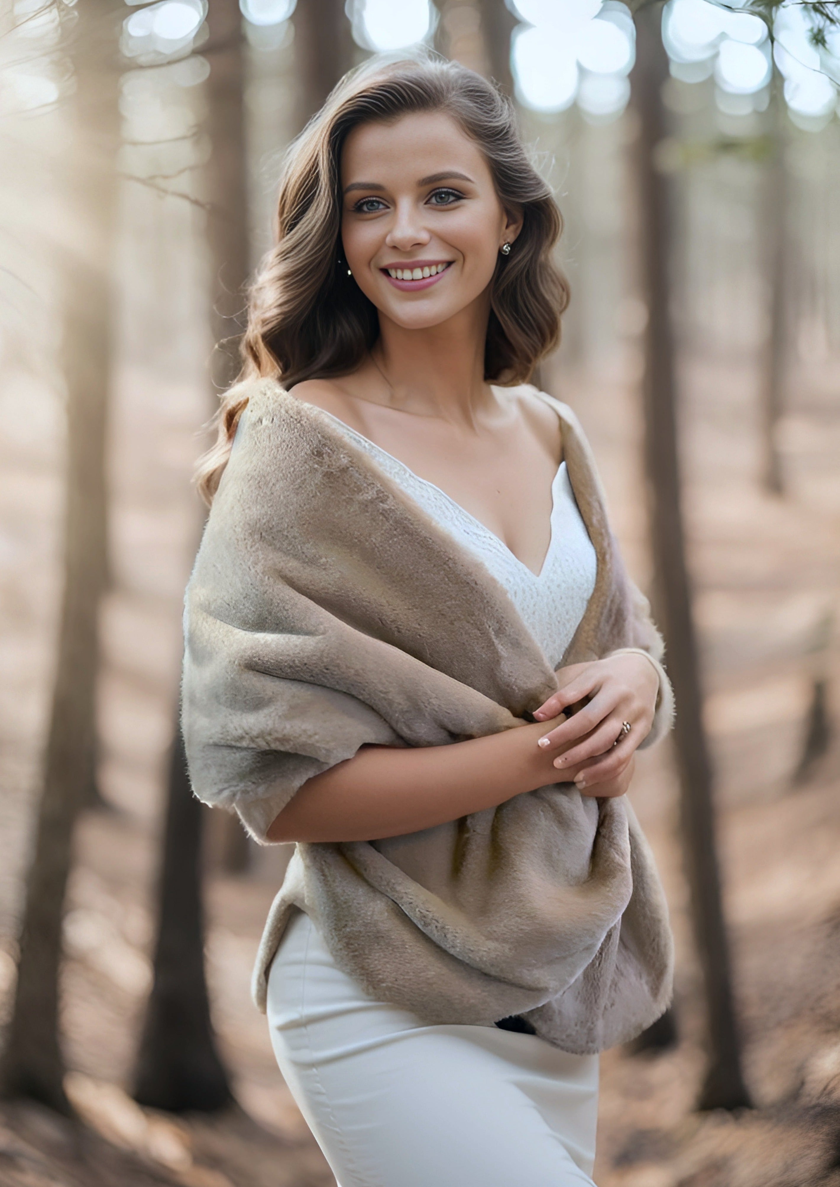 Light Brown Double Sided Fur Shawl Wrap - Soft & Luxurious Winter Scarf for Women (Jenny Brw05) - Perfect for Cold Weather, Evening Outfits & Holiday Fashion