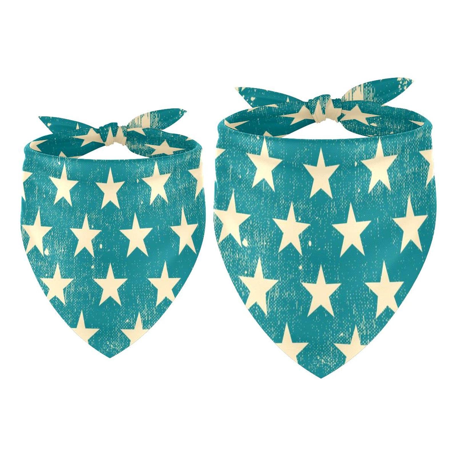 2 Pack Washable Dog Bandanas - Blue Stars Patriotic Grunge Design for Small Medium Large Dogs & Puppies | Adjustable Pet Bibs, Dog Scarves & Kerchiefs for Boy & Girl Pets | Perfect for 4th of July, Halloween & Christmas Costumes
