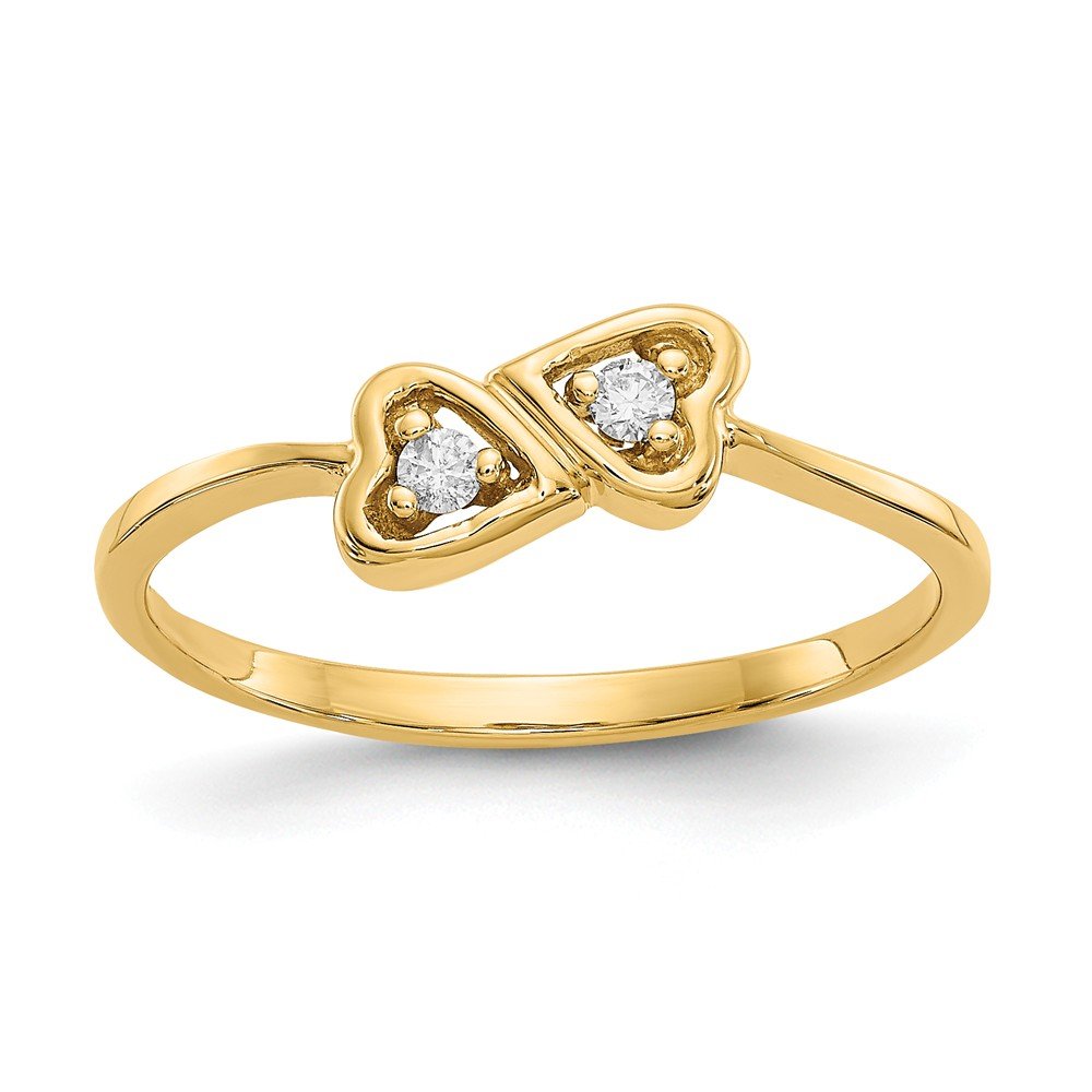 14K Yellow Gold Polished AA Diamond Heart Ring for Women - Elegant Jewelry Gift for Anniversary, Valentine's Day & Special Occasions