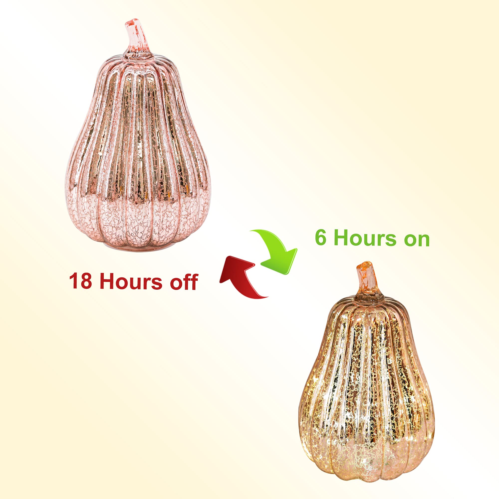 Romingo Mercury Glass Pumpkin Light with Timer - Rose Gold Halloween Decor, Fall Thanksgiving Table Centerpiece, 8.7 Inch LED Candle for Home, Party & Seasonal Decorations