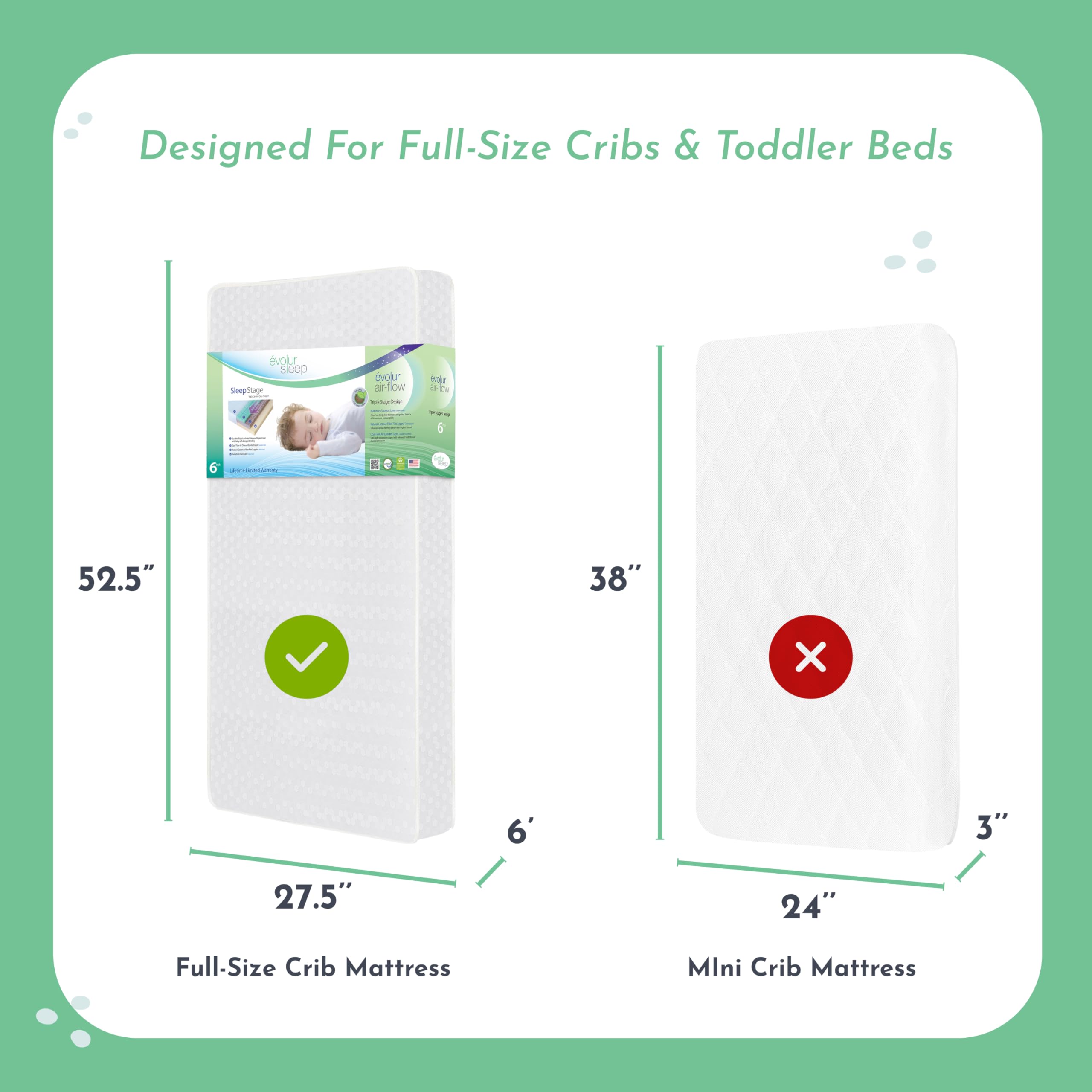 Evolur Triple Stage Crib Mattress with Natural Fiber & Air Flow Technology - Greenguard Gold Certified for Baby Safety | Perfect for Nursery, Daycare & Travel Cribs