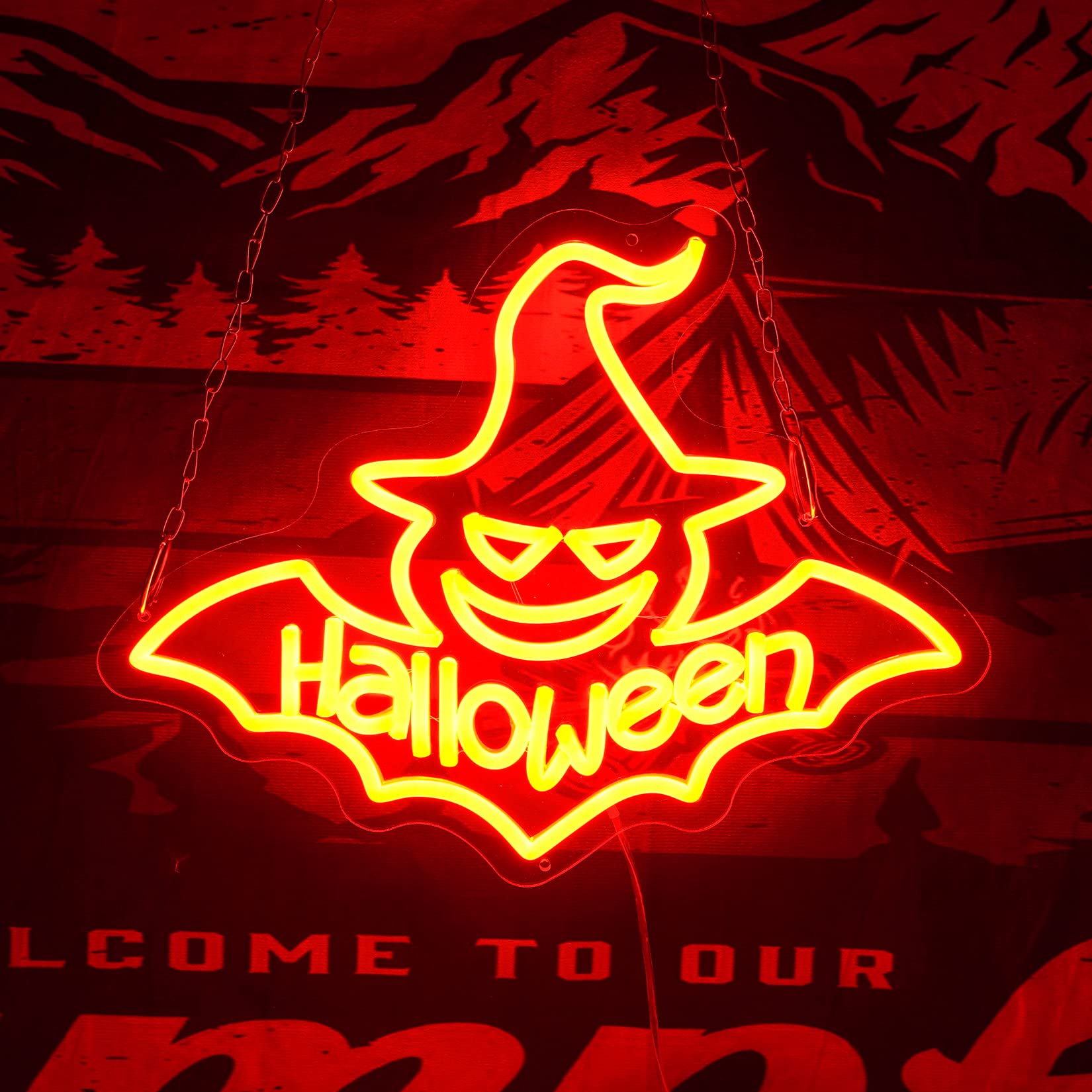 Bat Neon Sign - Halloween Decor LED Wall Art for Bedroom, Bar, Cafe - Spooky Bat Decorations 19.7x14.8 Inches (Red) - Perfect for Party Decor, Home Decor & Gothic Themed Rooms