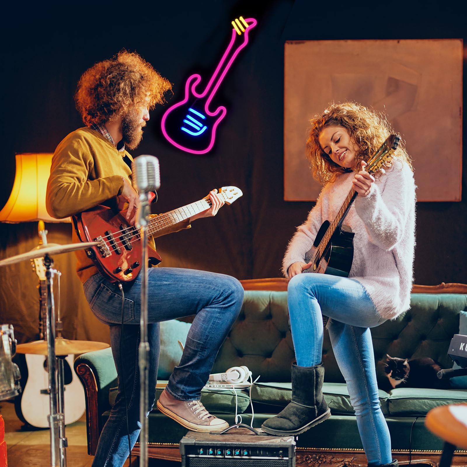 LED Guitar Neon Sign Light - Wall Decor for Bedroom, Girls Room, Bar & Party - Easy Install with Hooks & Chain - Perfect for Christmas Gifts, Wedding Decor & Music Lovers (14