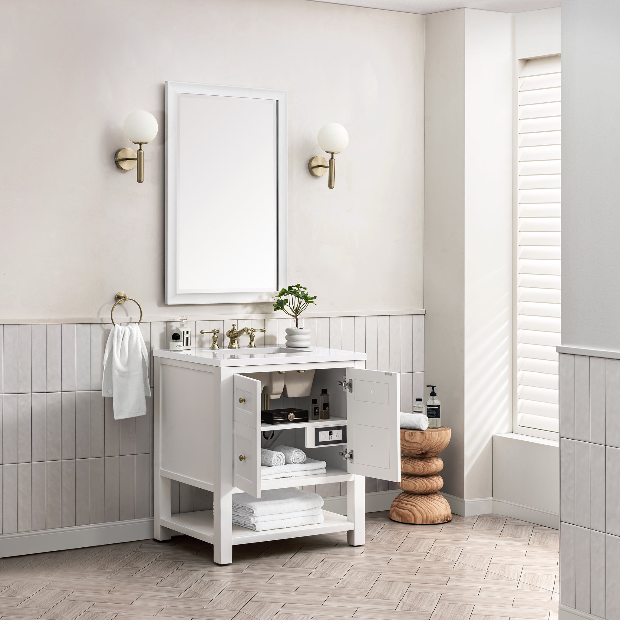 Breckenridge 30-Inch Single Bathroom Vanity Set with White Zeus 3CM Thick Countertop - Modern Bright White Finish for Small Bathrooms & Powder Rooms
